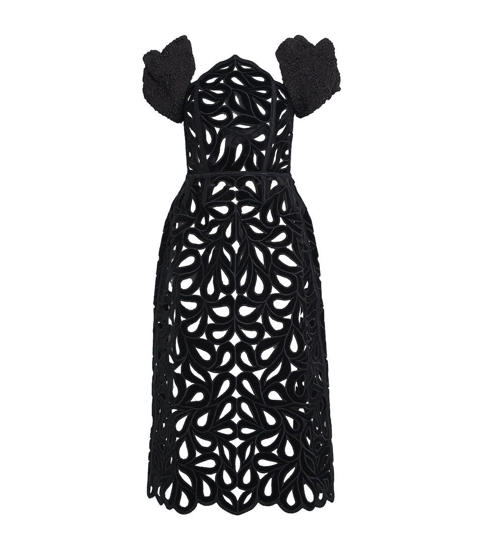 Christie Brown Womens Embroidered Cut-Out Midi Dress Blk