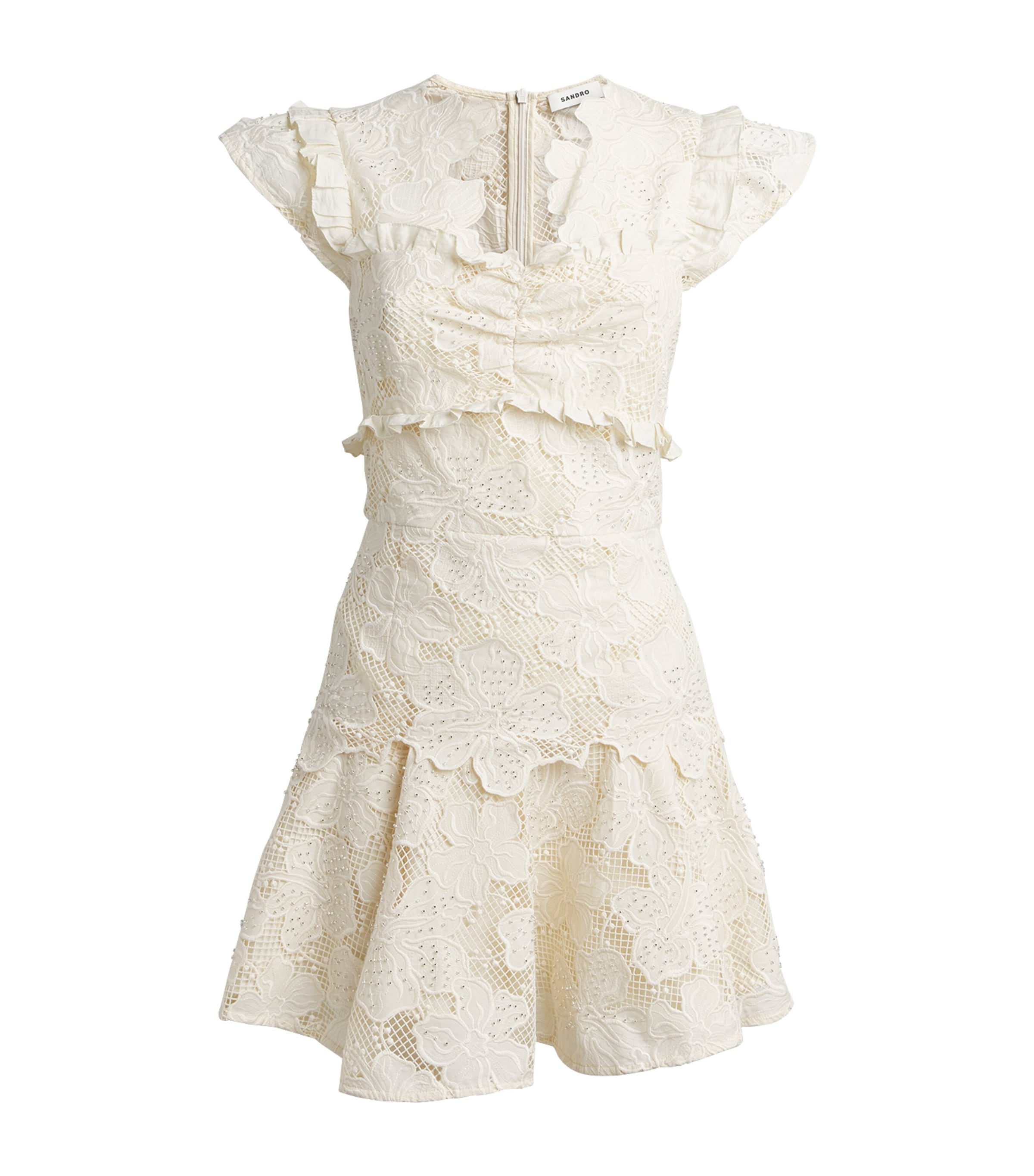 Sandro Paris Womens Lace Guipure Mini Dress Ecru