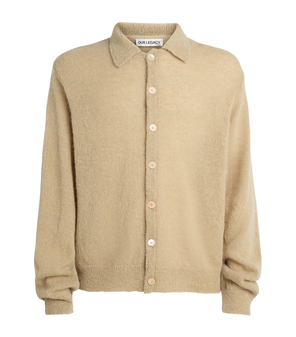 Our Legacy Mens Alpaca-Blend Evening Polo Cardigan Soft Sage Fuzy Alpca