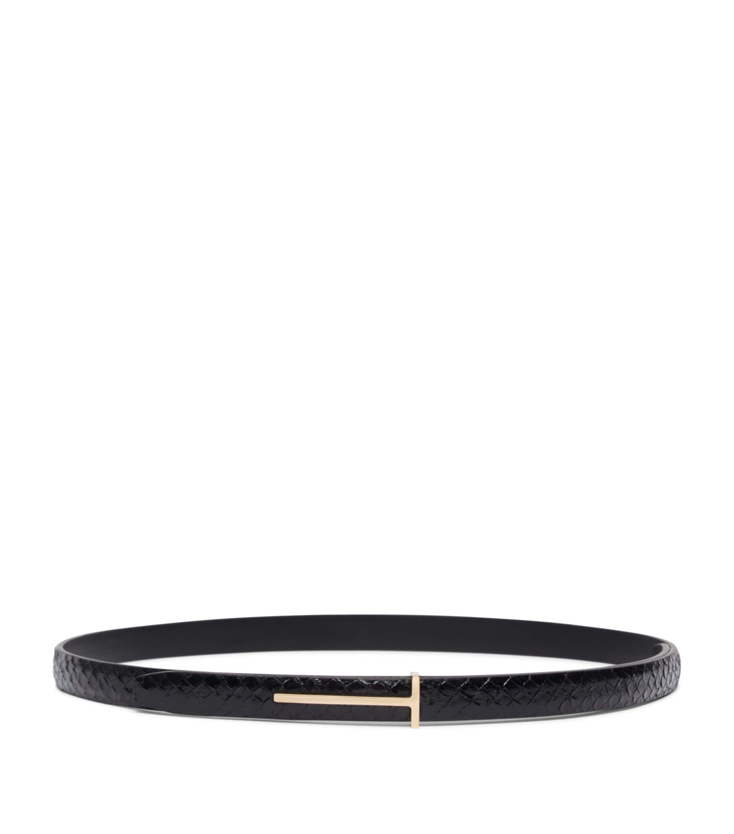 TOM FORD Leather Python-Print T Icon Belt Naa