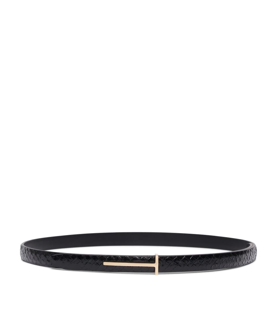 TOM FORD Leather Python-Print T Icon Belt Naa