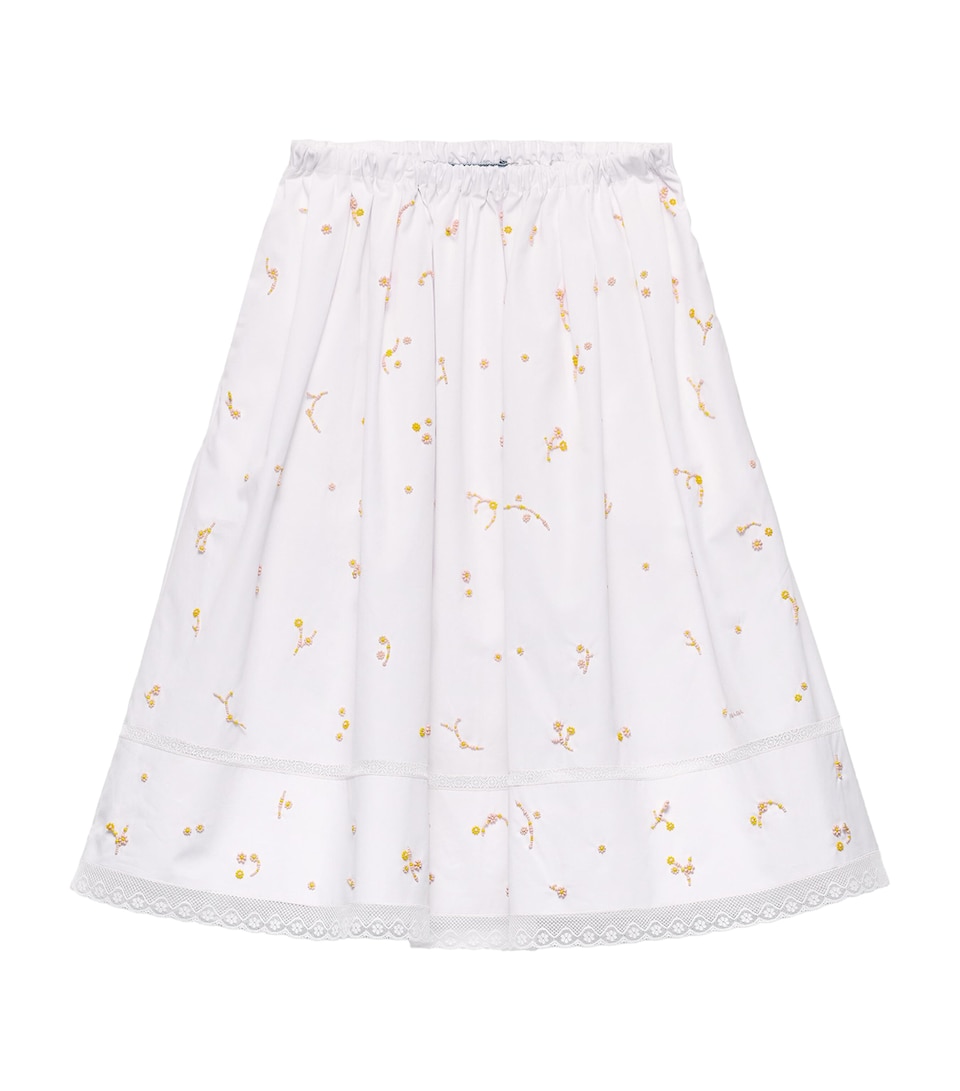 Prada Womens Cotton Poplin Embroidered Midi Skirt White
