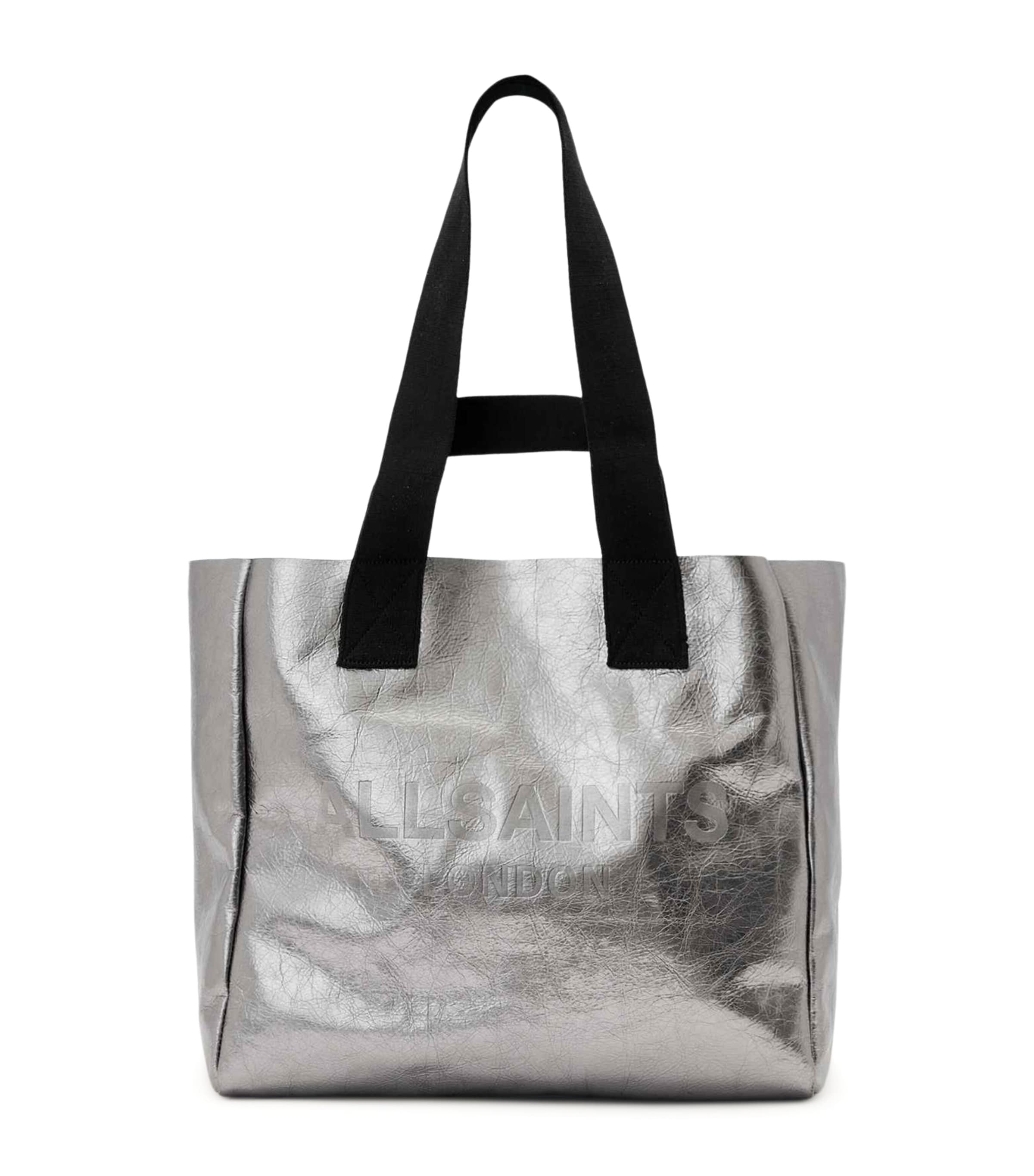 AllSaints Metallic Leather Izzy Tote Bag Gunmetal