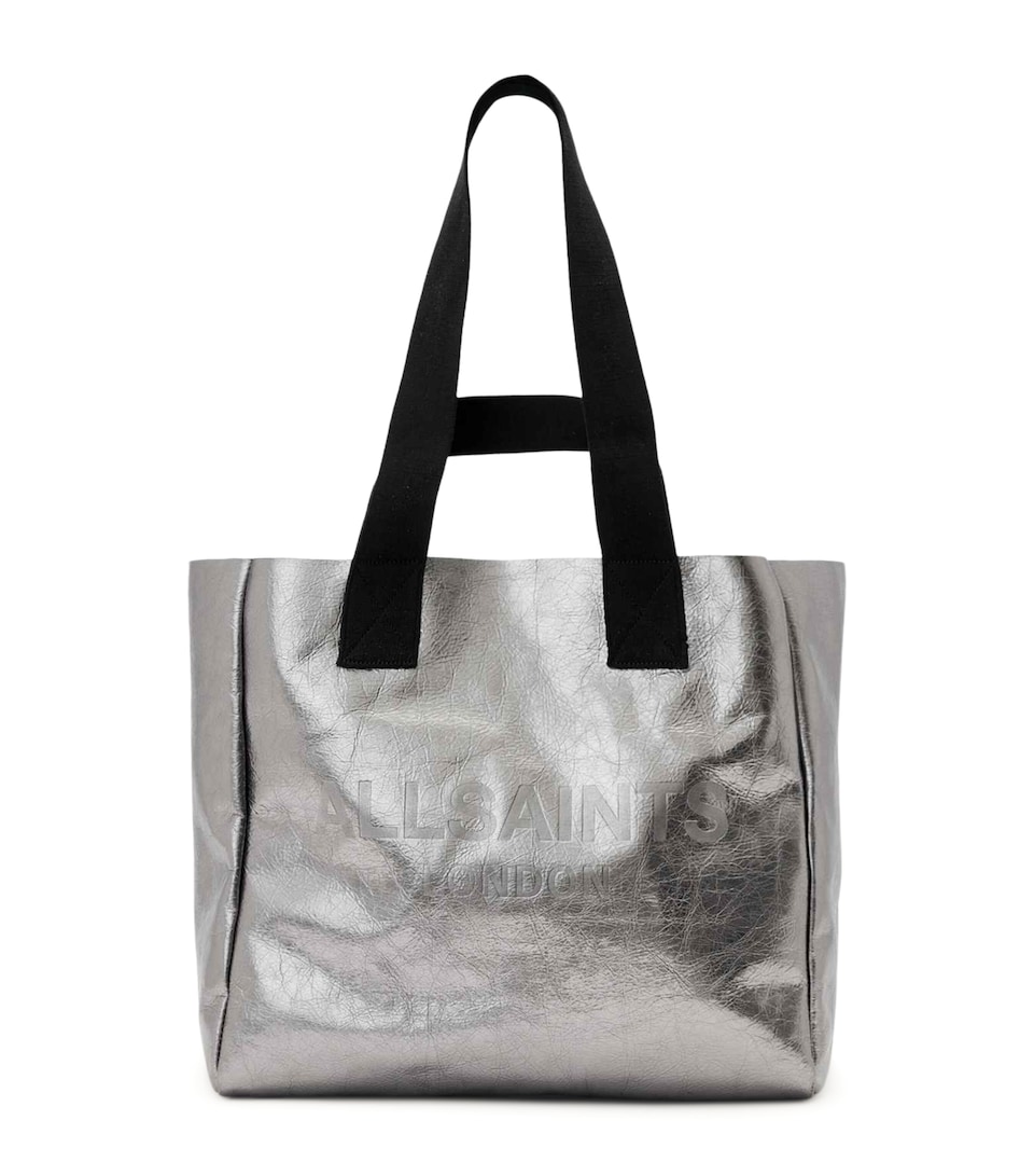 AllSaints Metallic Leather Izzy Tote Bag Gunmetal