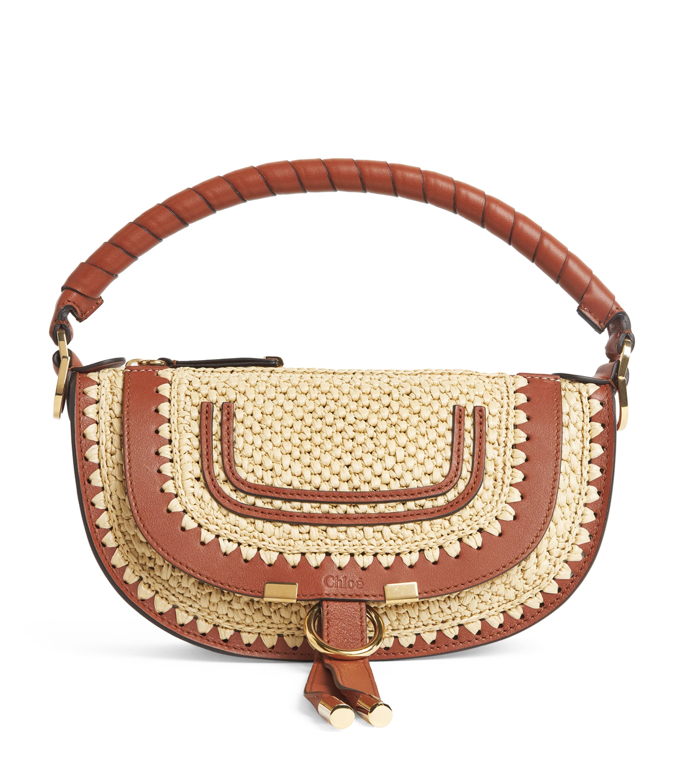 Chloé Mini Raffia-Effect Marcie Shoulder Bag Clay Brown