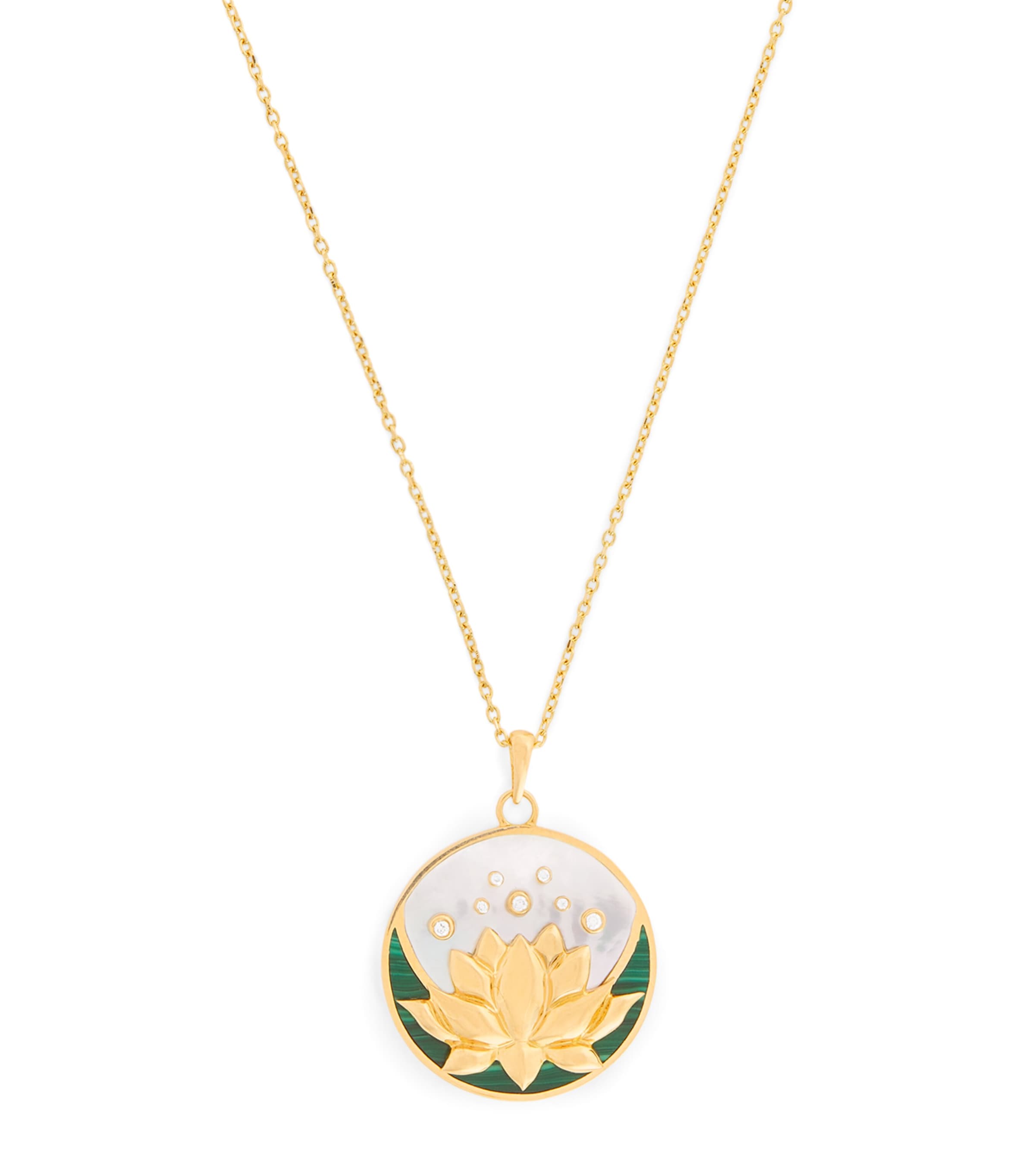 Yellow Gold, Diamond, Malachite and Pearl N*93 Lotus Moon Necklace