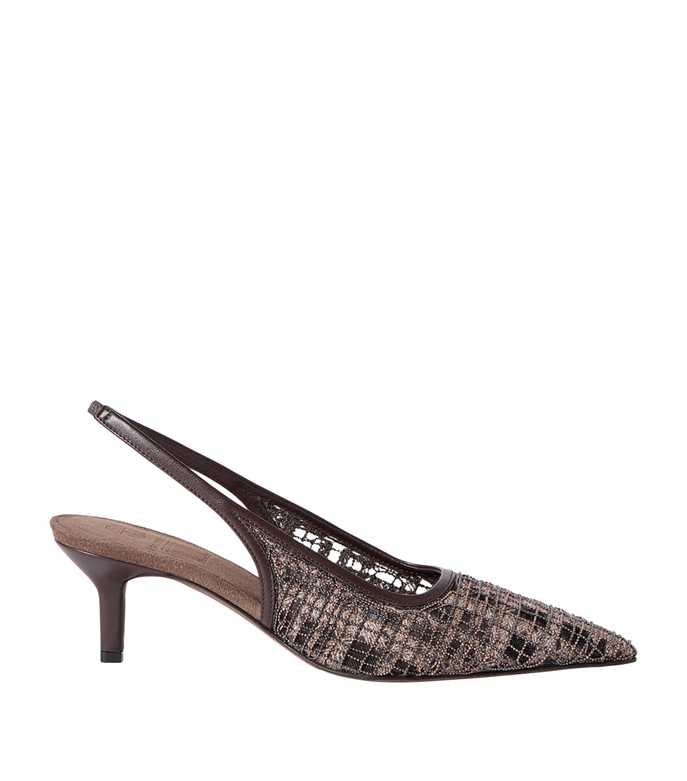 Brunello Cucinelli Embroidered City Slingback Pumps 55