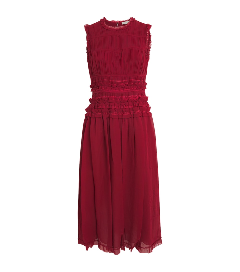 Ulla Johnson Womens Silk Crepe de Chine Midi Dress Cerise