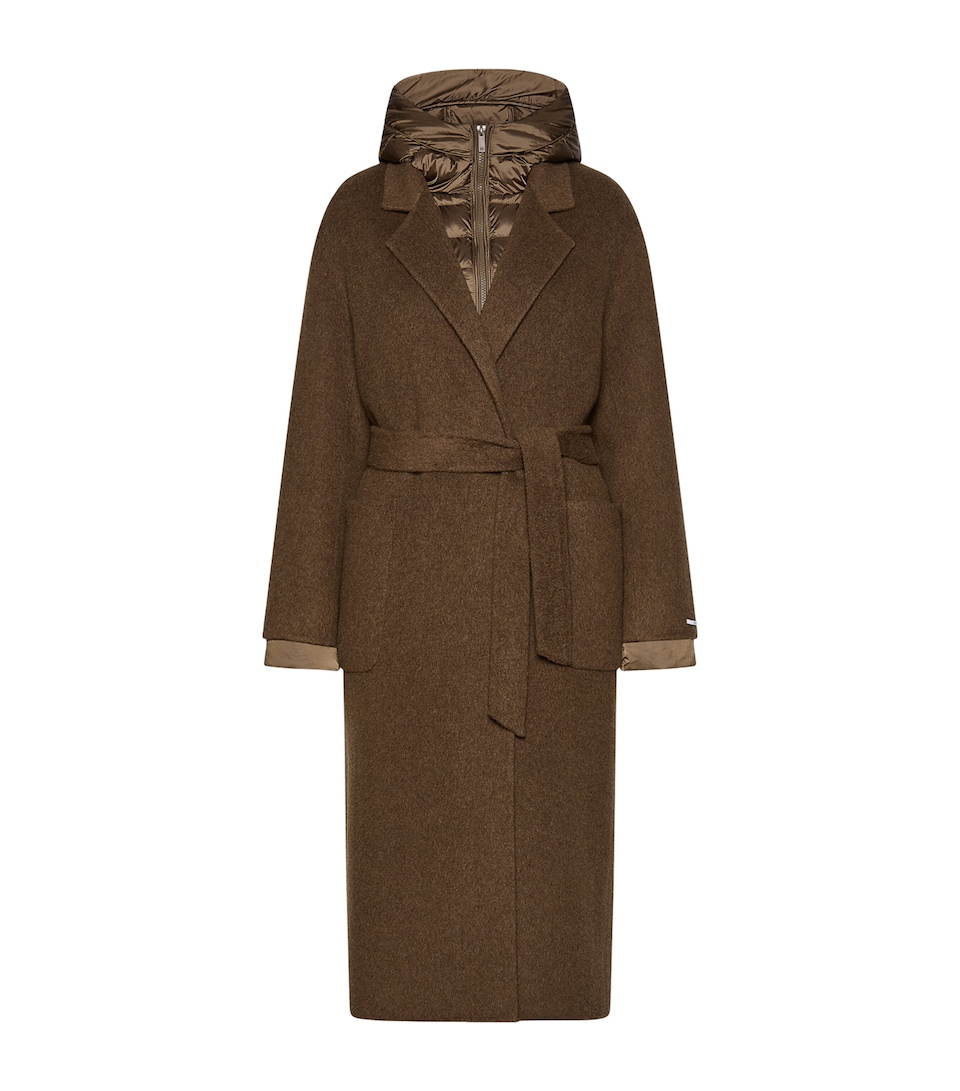Marella Womens Wool-Alpaca Layered Coat Oil Green