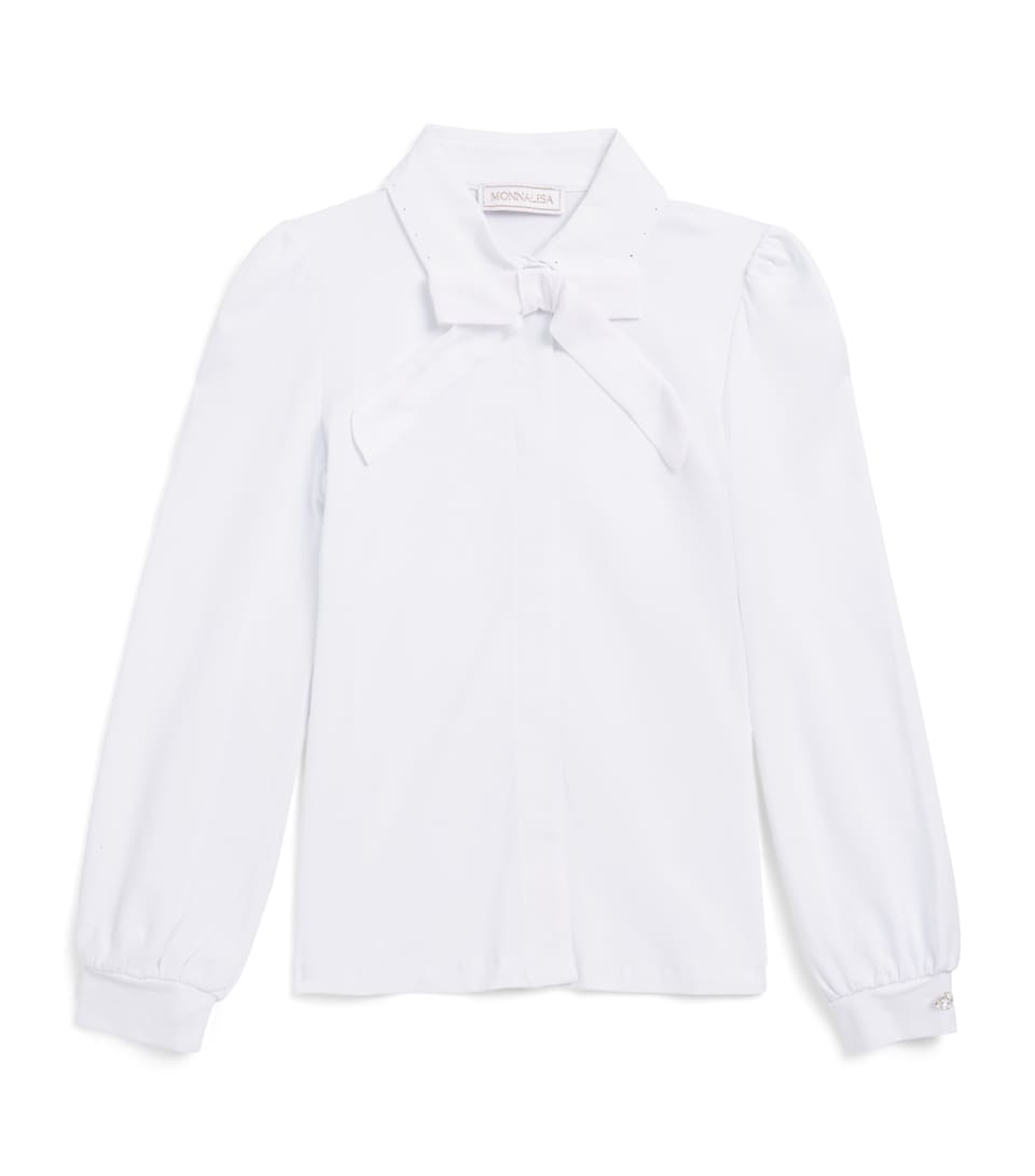 Monnalisa Stretch-Cotton Bow Shirt (4-12 Years) Bianco
