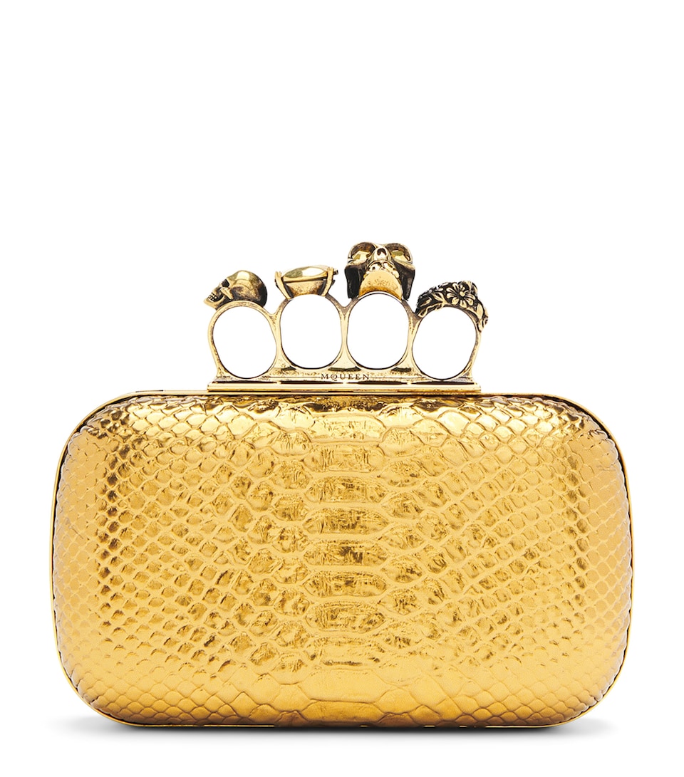 McQueen Python-Embossed Leather Knuckle Clutch Bag