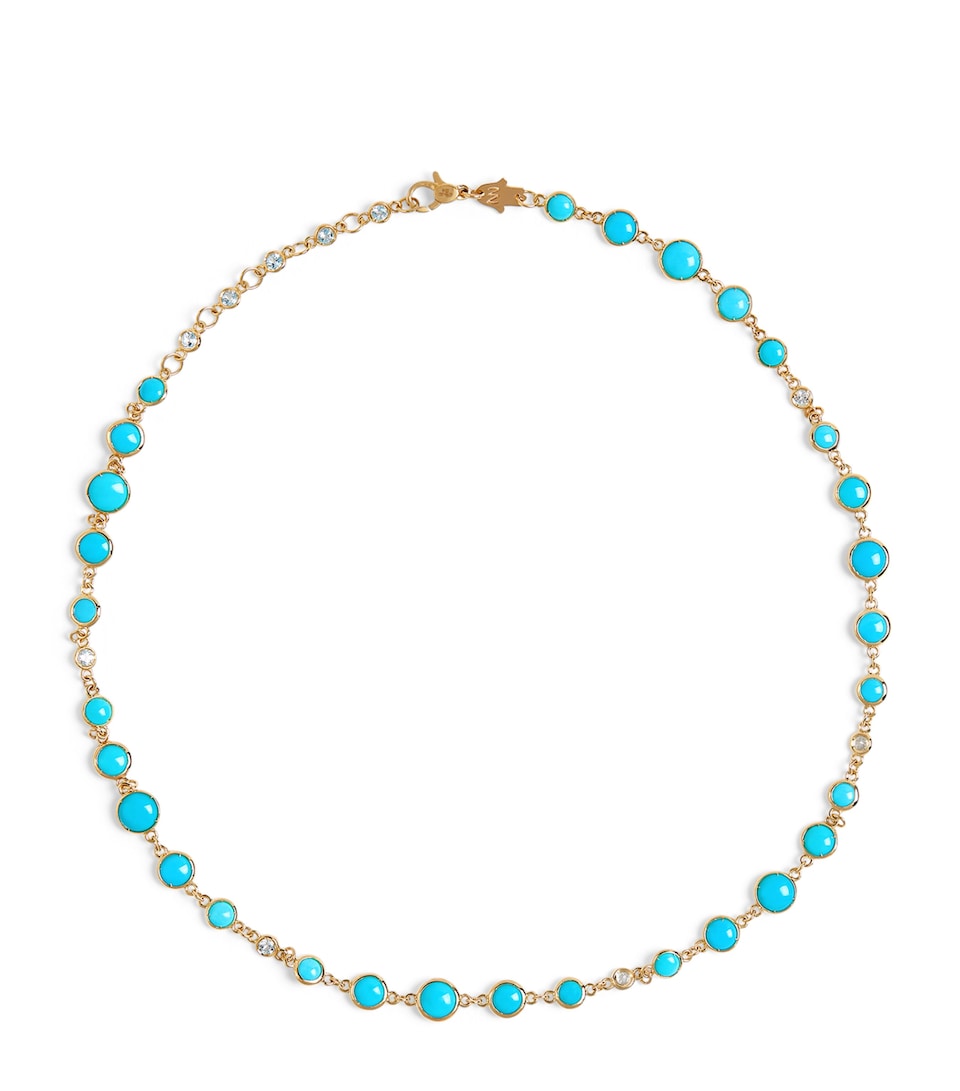 Yellow Gold, Topaz and Turquoise Charmed Necklace