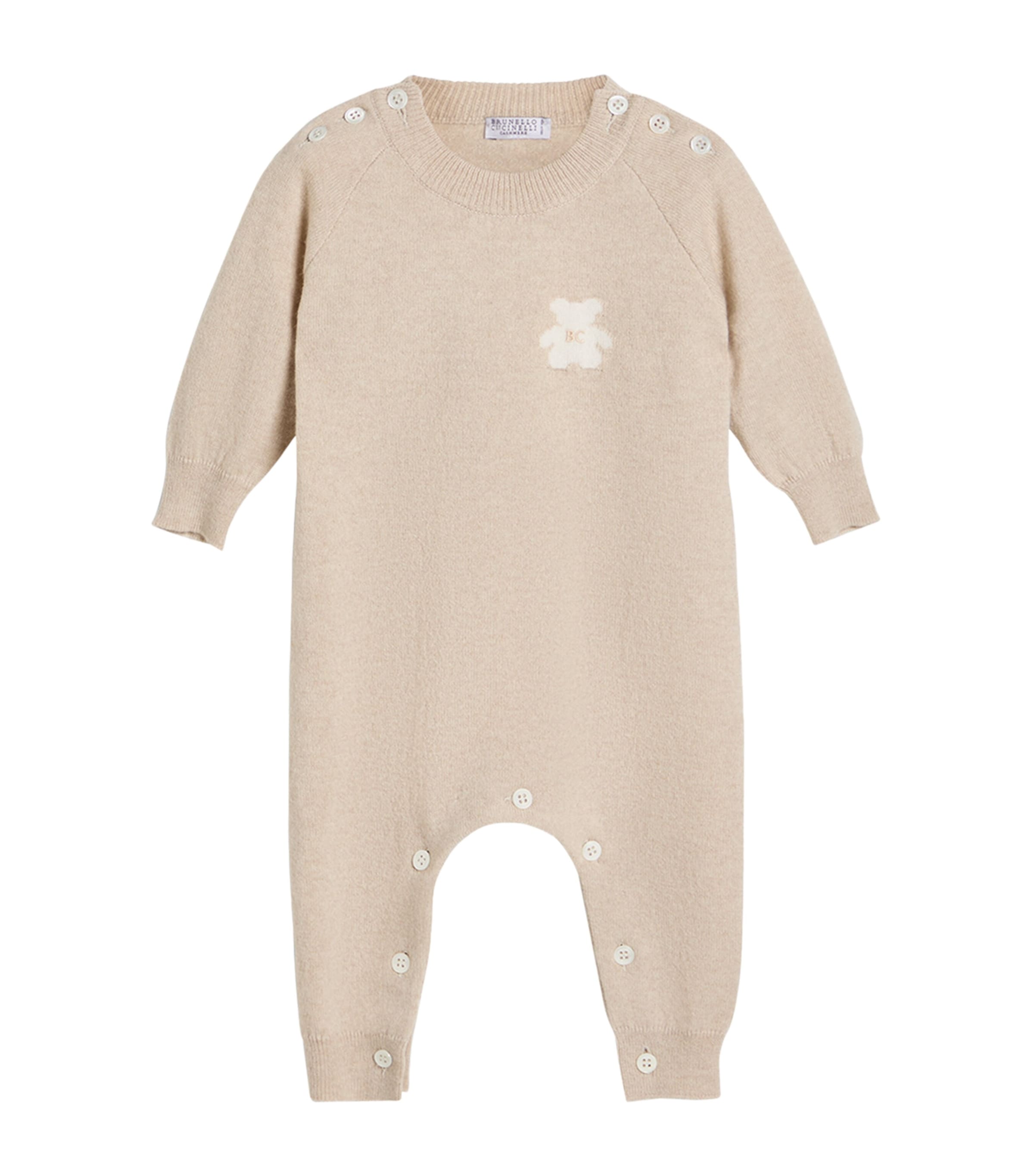Brunello Cucinelli Kids Cashmere Baby Bernie Playsuit (6-12 months) Beige