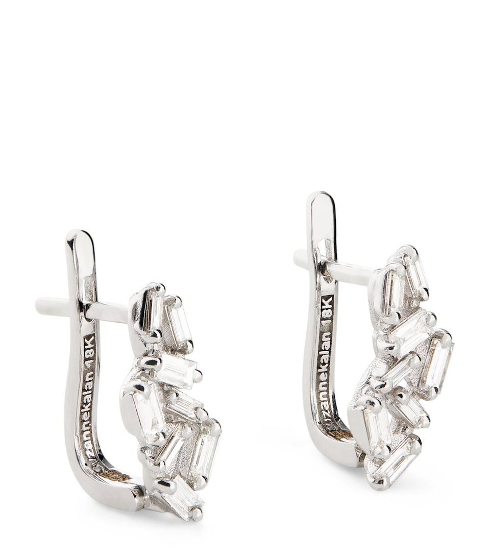 Suzanne Kalan White Gold and Diamond Classic Diamond Cluster Huggie Earrings Wg/wd