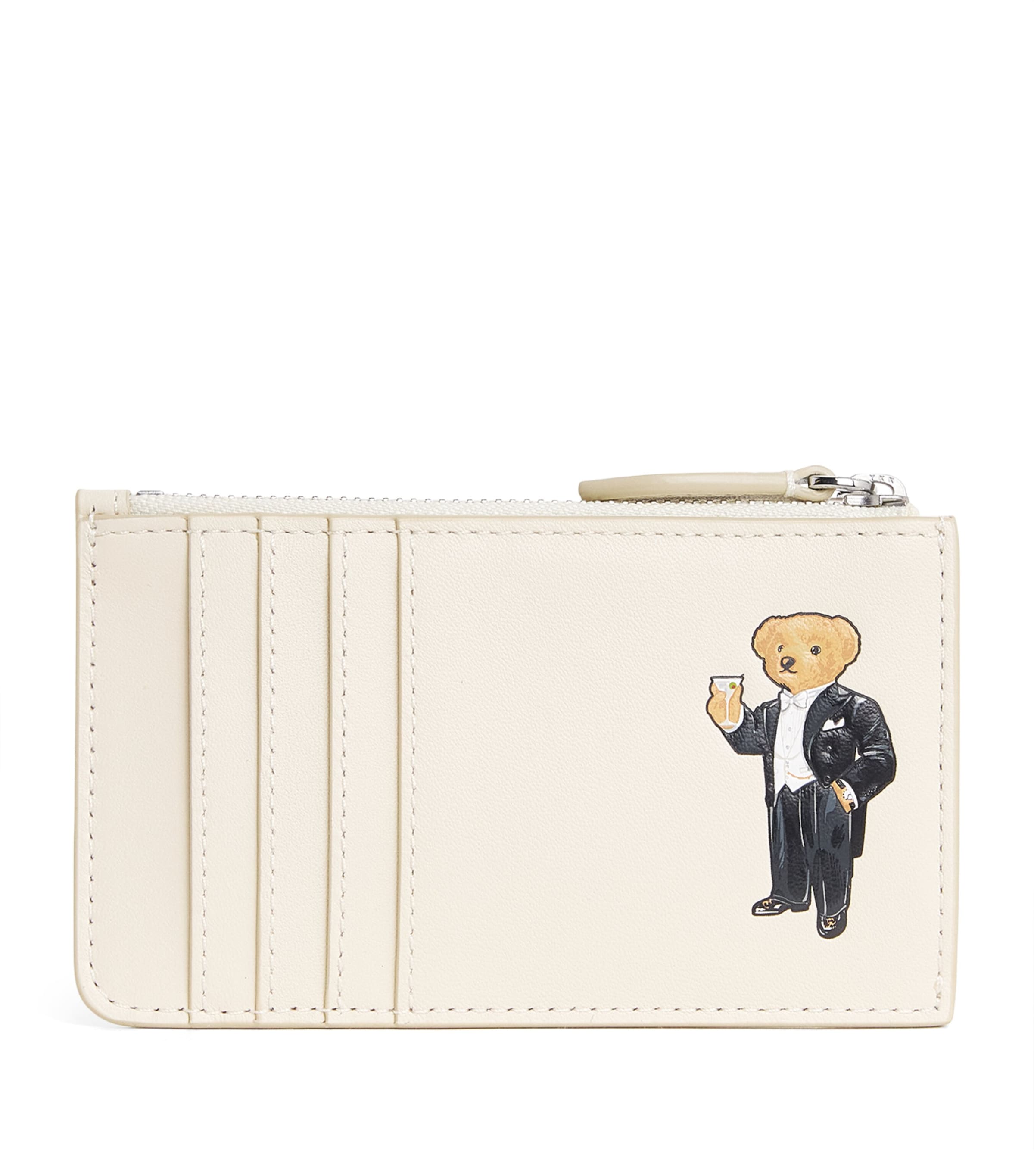 Polo Ralph Lauren Leather Polo Bear Zip-Up Card Holder Ivory