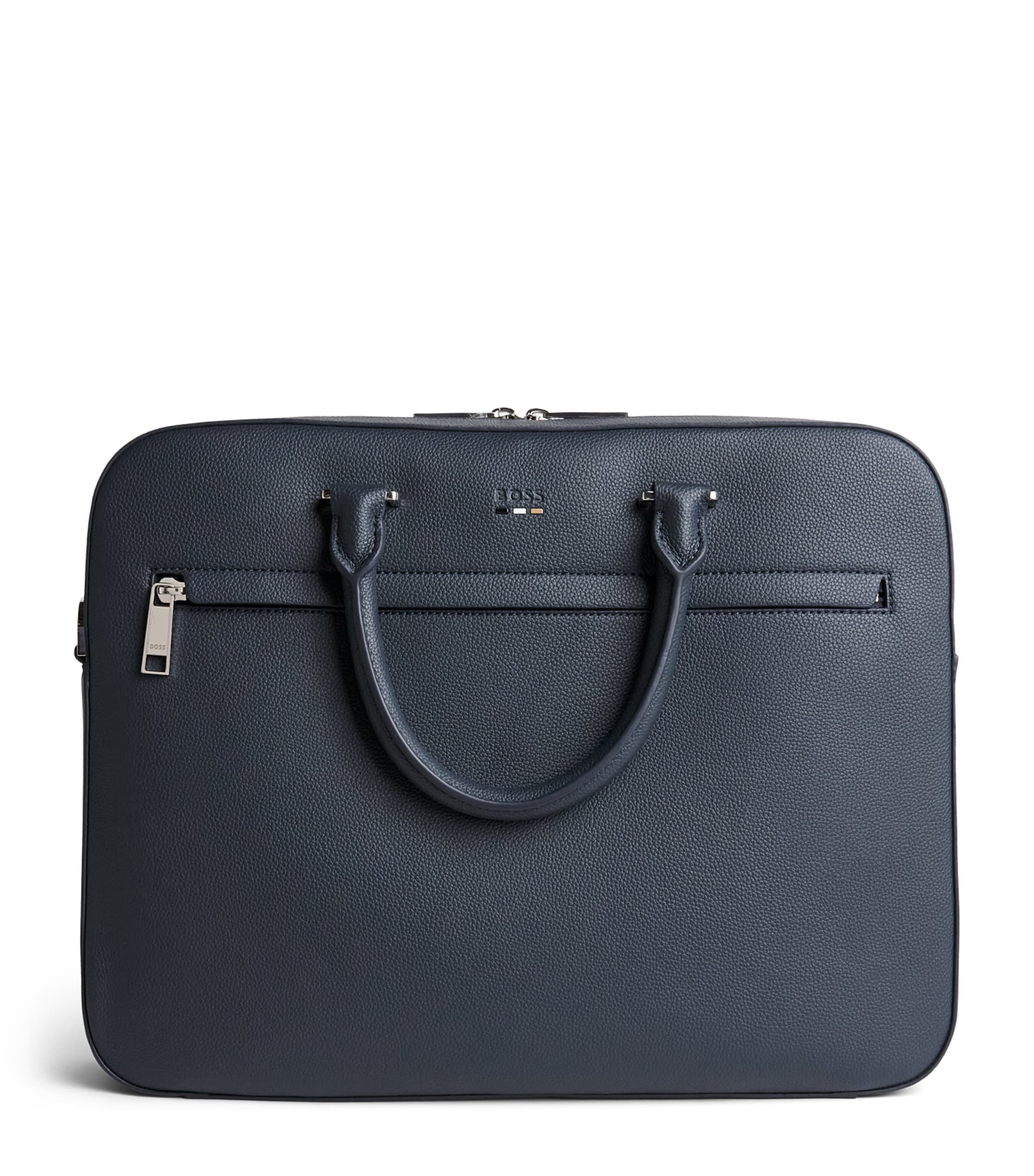 BOSS Grained Leather Ray Briefcase Open Blue