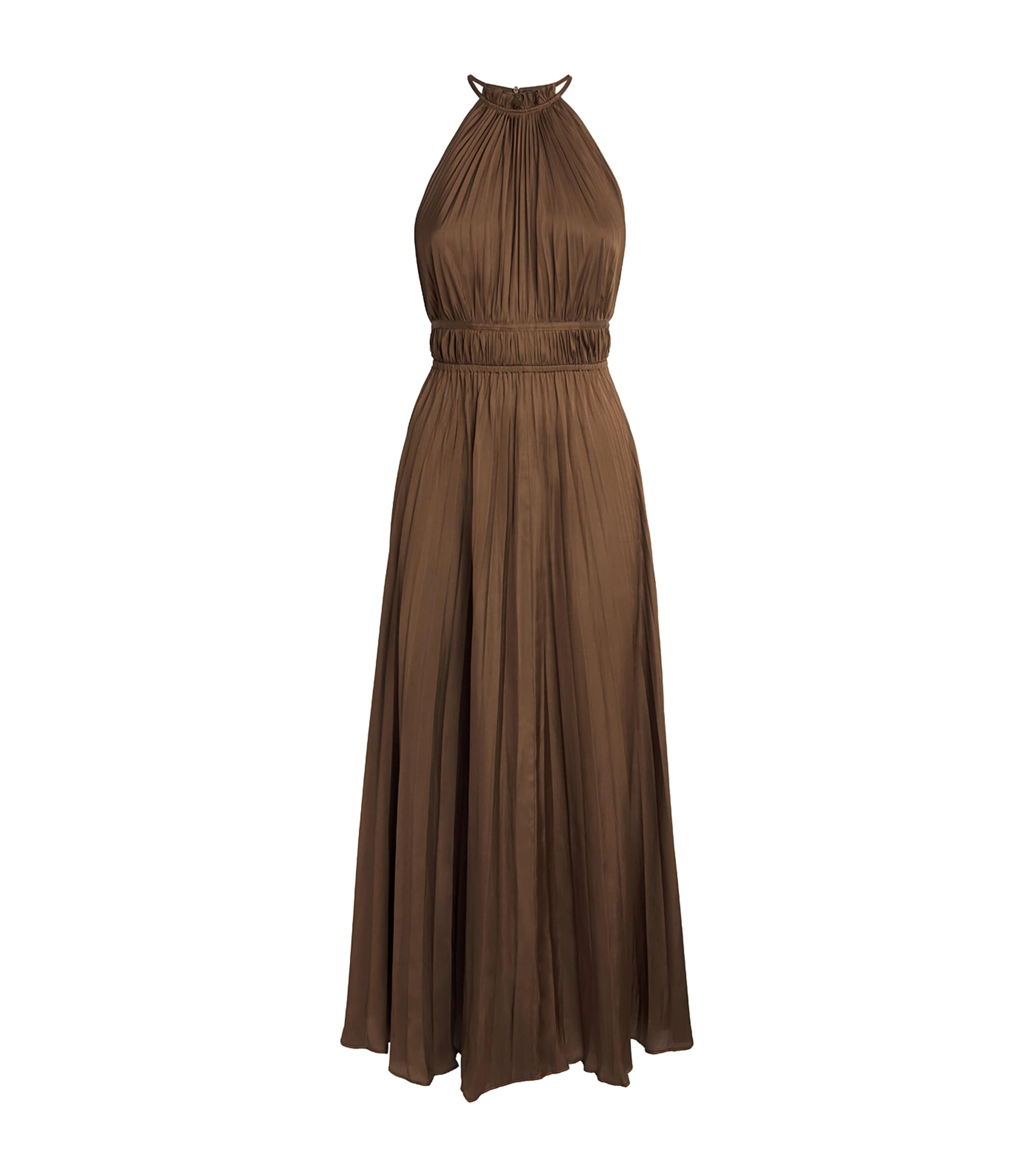 Maje Womens Satin Pleated Maxi Dress Brown