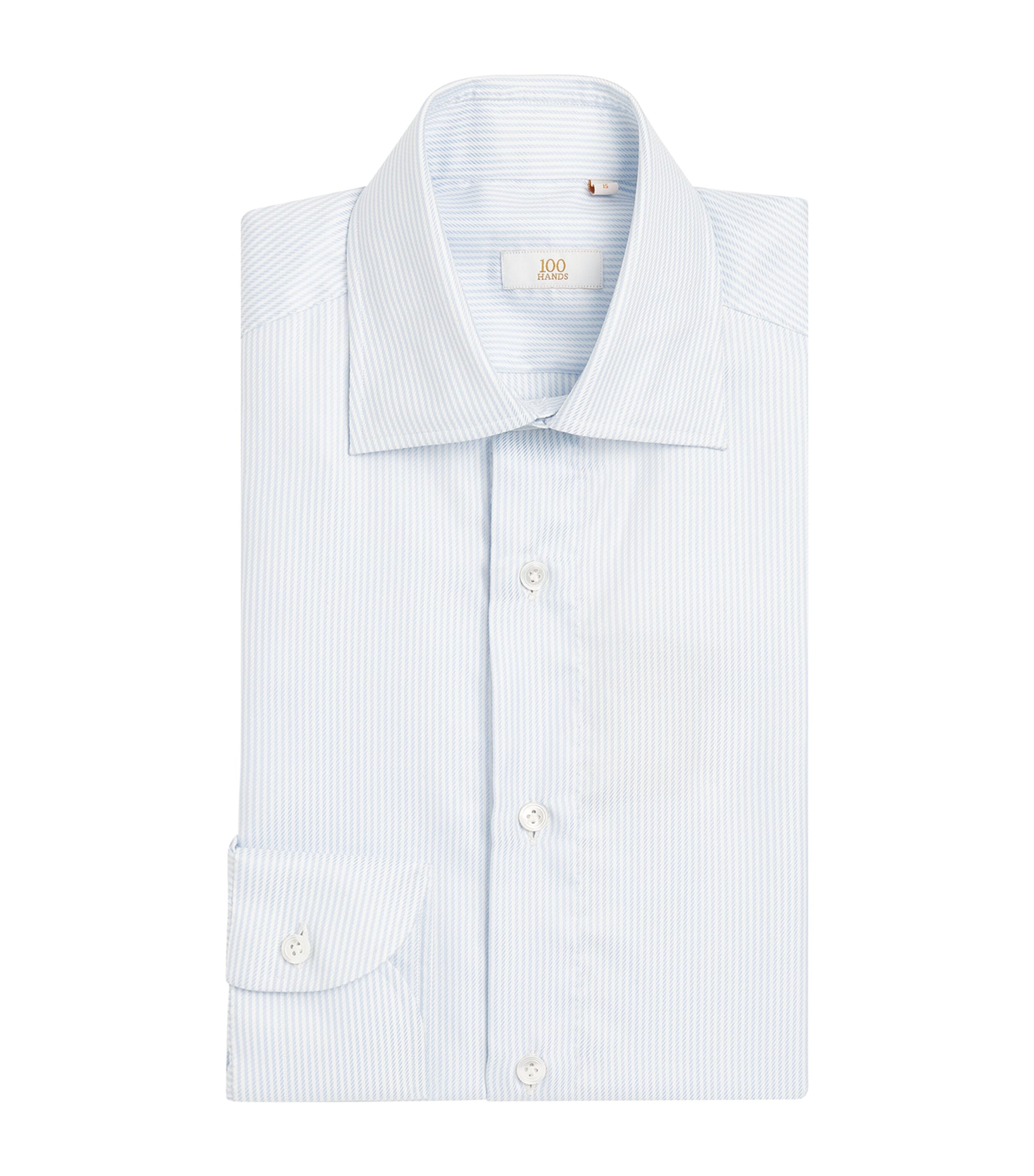 100HANDS Mens Cotton Melange Stripe Shirt Light Blue