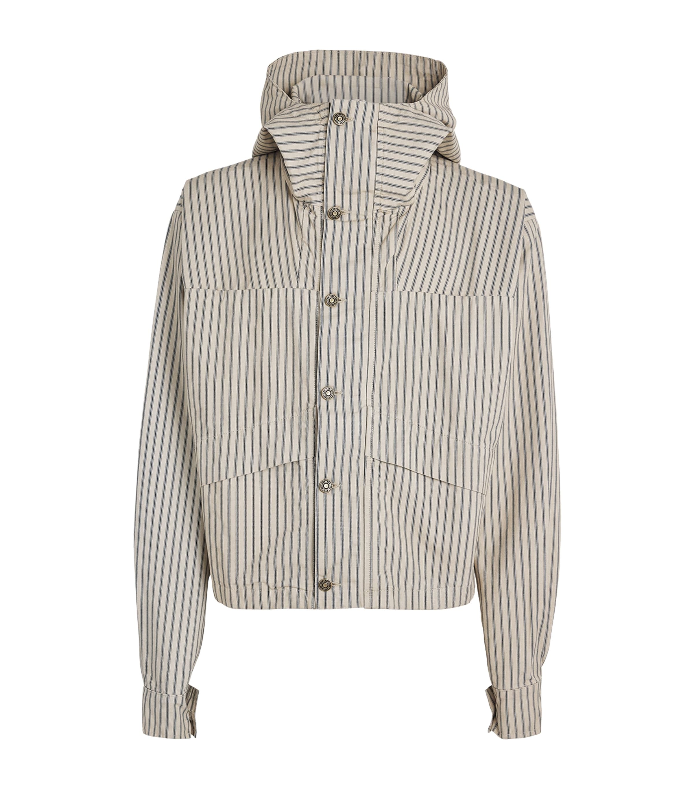 424 Mens Cotton Stripe Cropped Parka Jacket White/blu