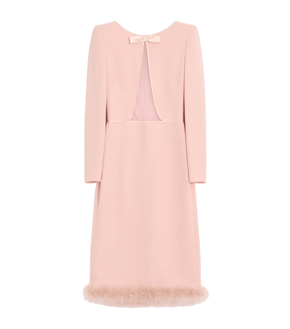 Silk Feather-Trim Midi Dress