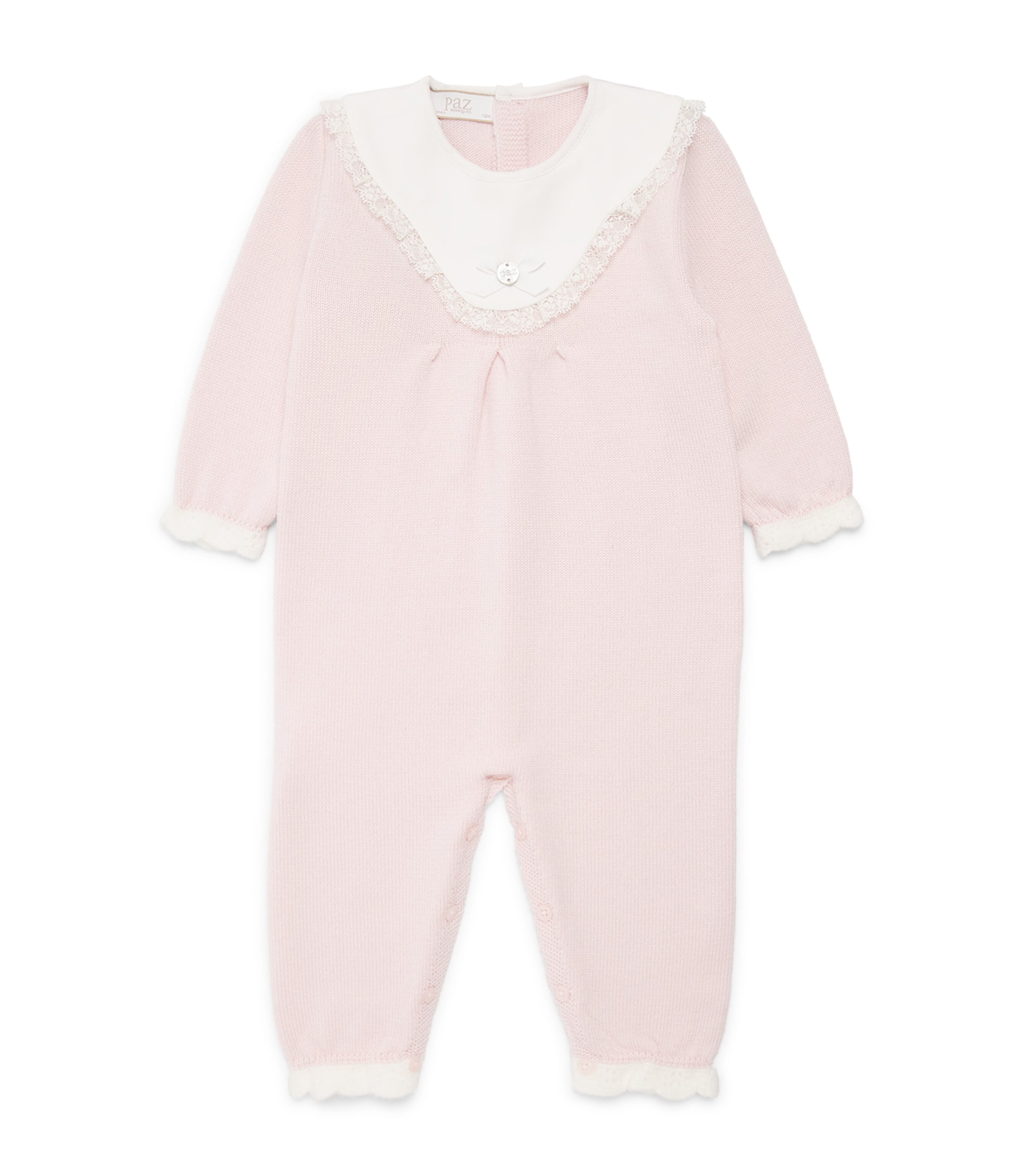 Paz Rodriguez Knitted Lace-Trim Playsuit (1-12 Months) Light Pink/cream