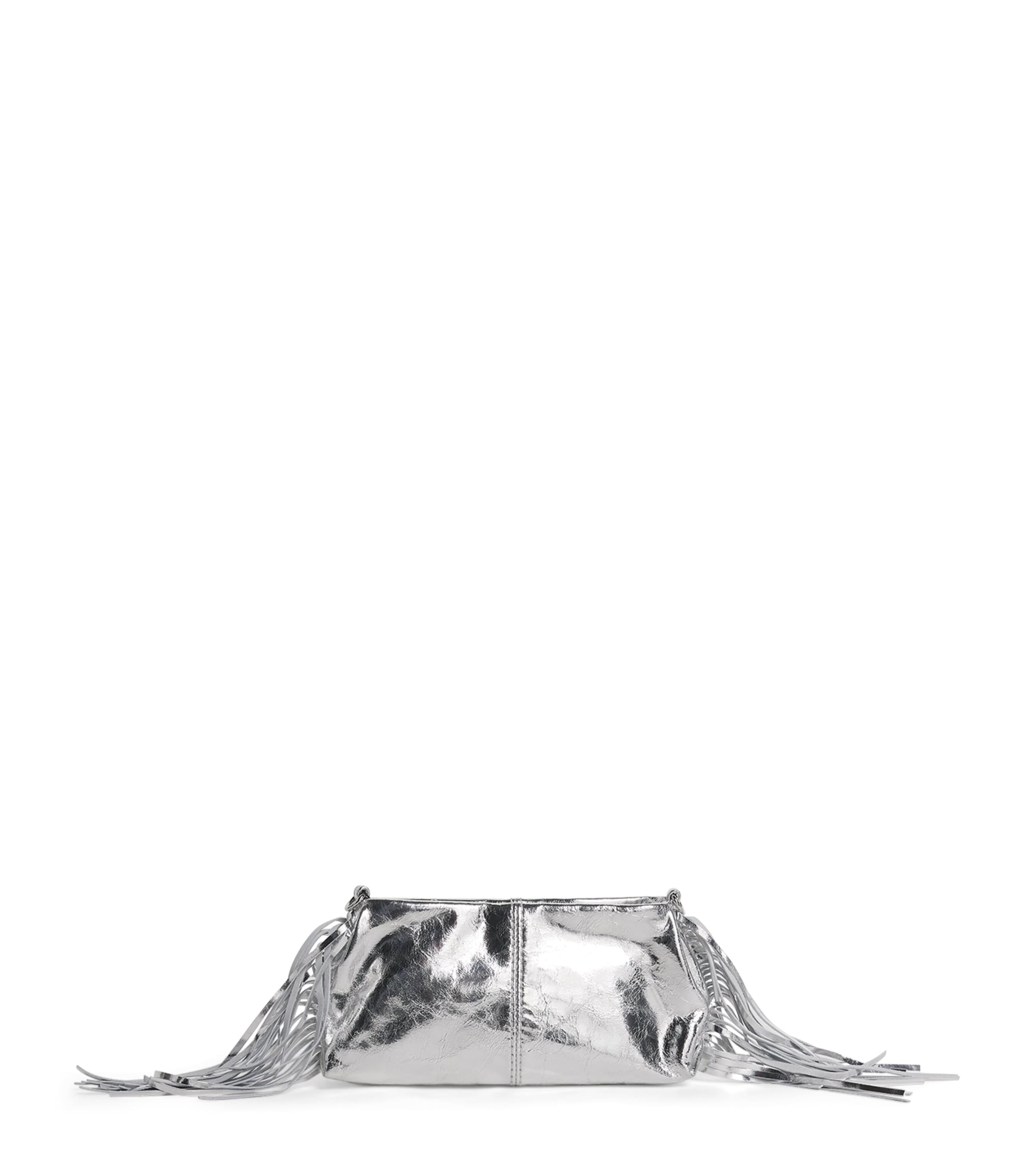 Maje Metallic Leather Miss M Clutch Bag Silvery
