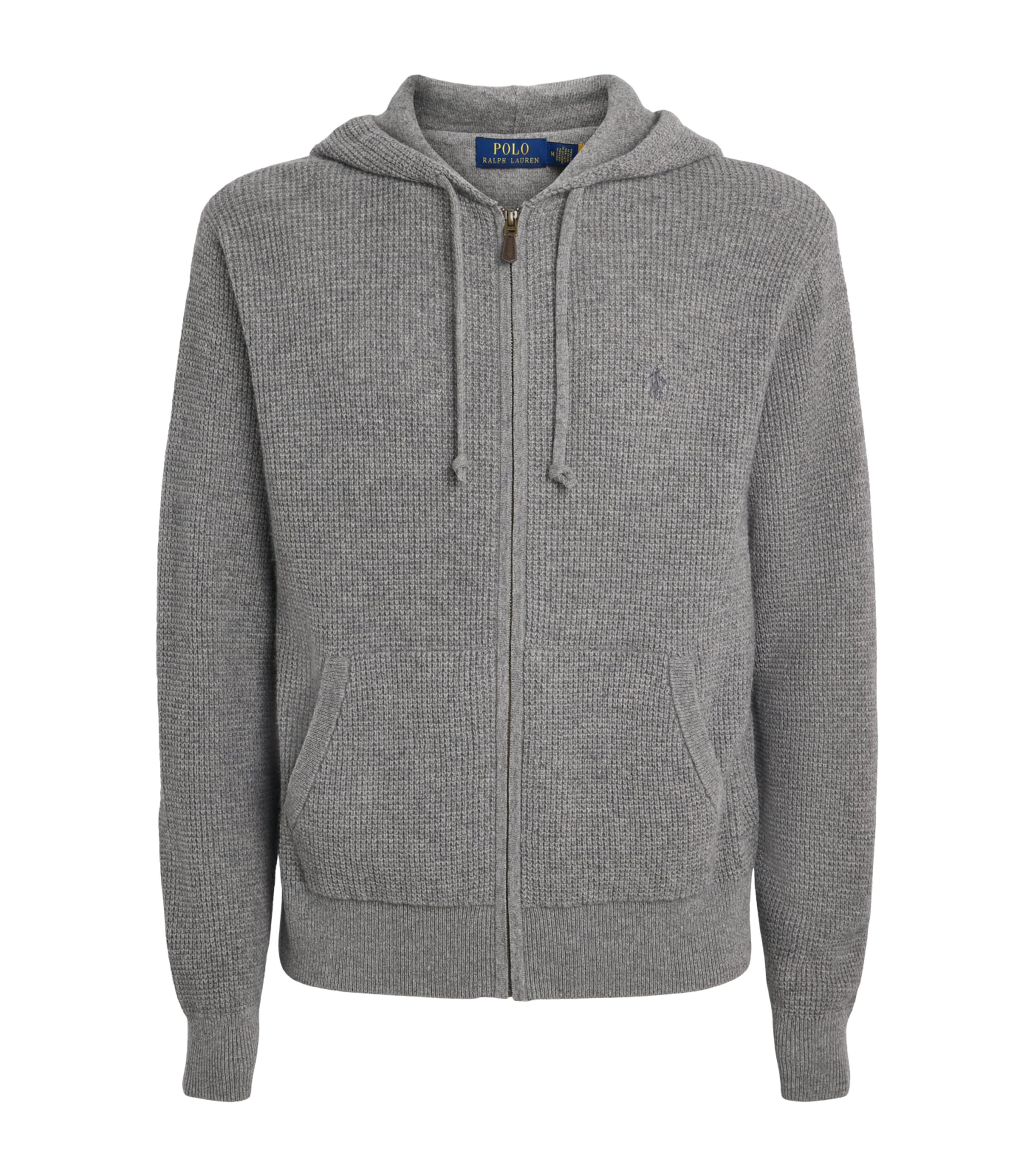 Polo Ralph Lauren Mens Wool-Cotton Waffle-Knit Zip-Up Hoodie Fawn Grey Heather
