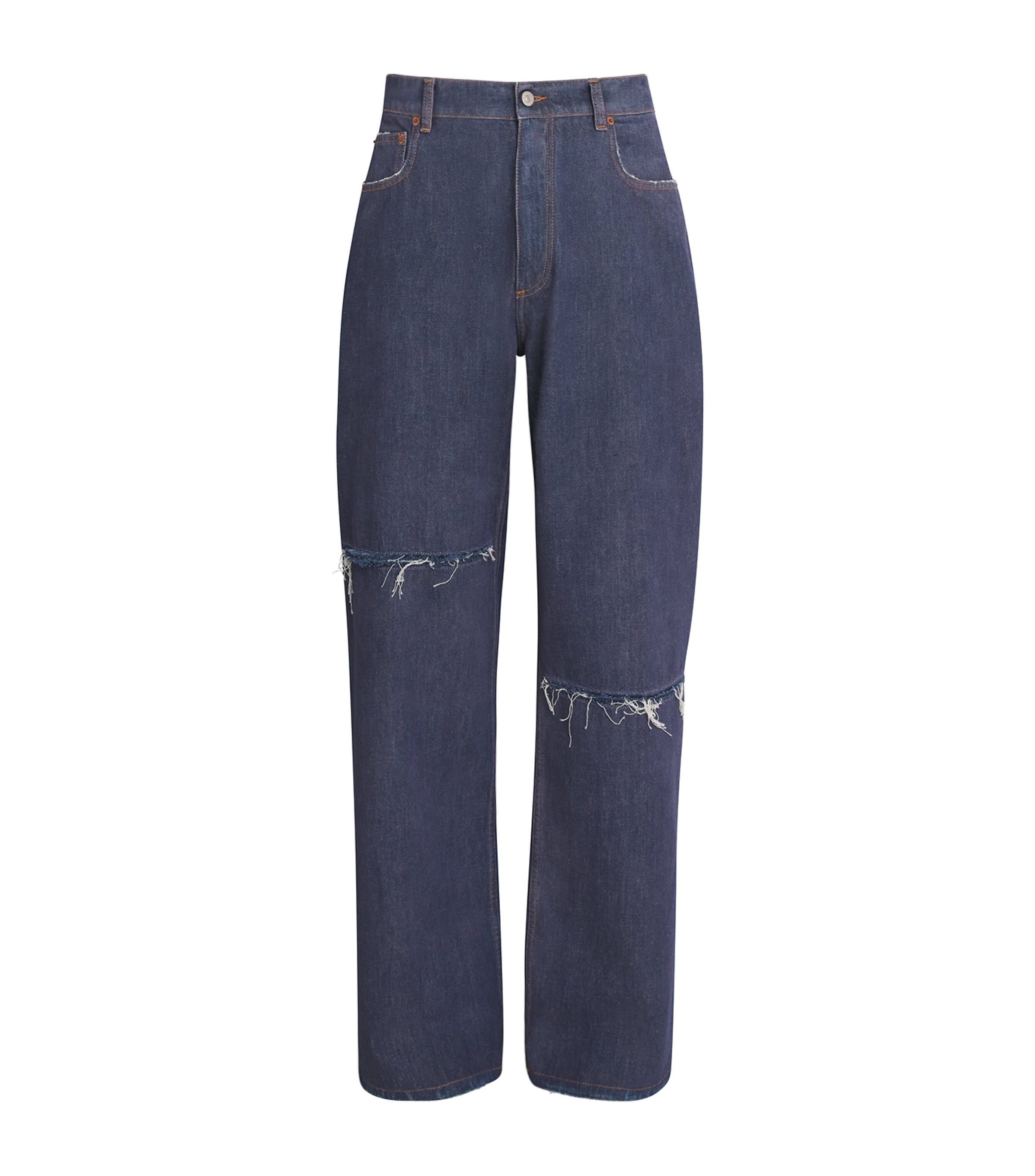 MM6 Maison Margiela Mens Ripped Wide-Leg Jeans Blue