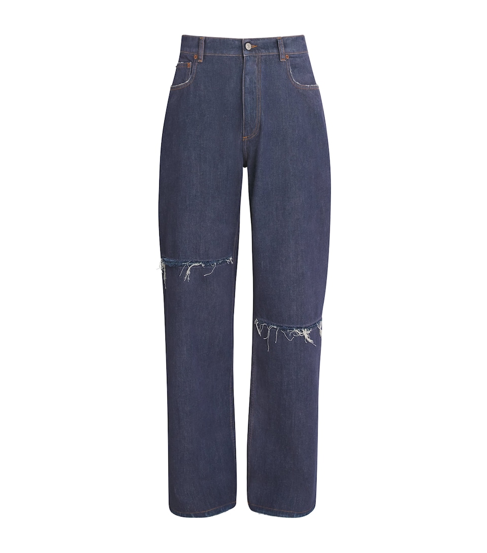 MM6 Maison Margiela Mens Ripped Wide-Leg Jeans Blue