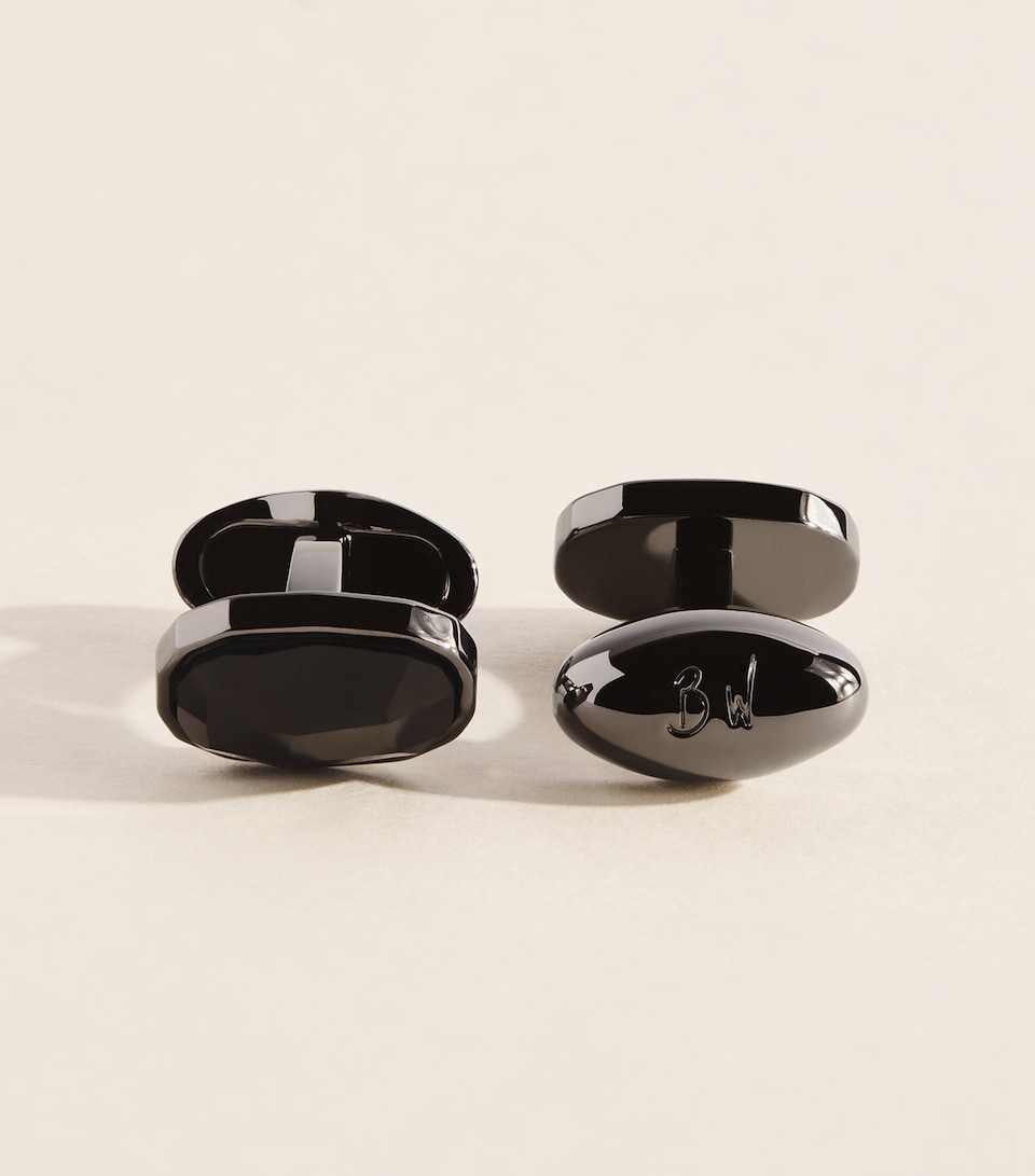 Babette Wasserman Black Rhodium-Plated Swarovski Crystal Cufflinks Black