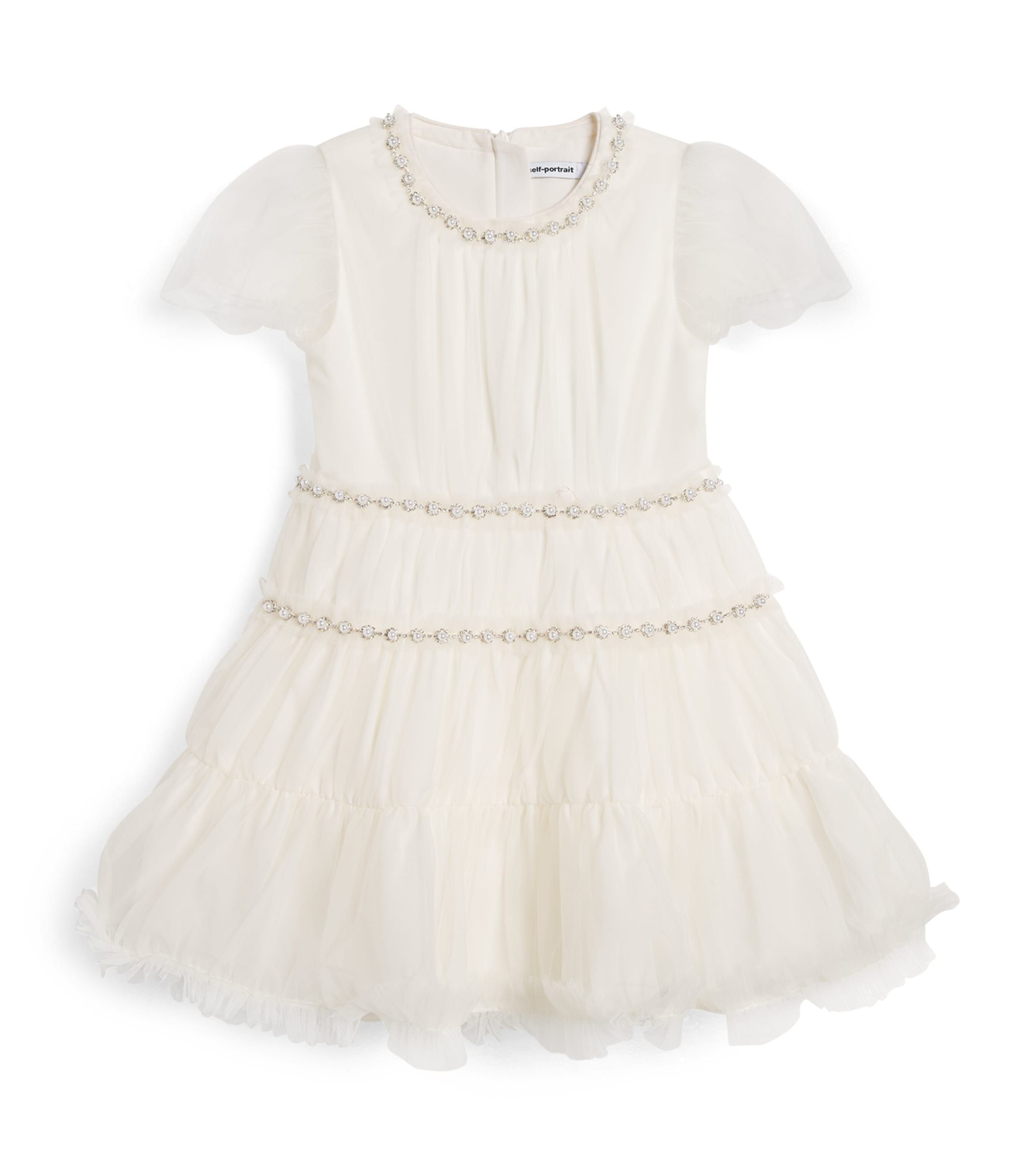 Self-Portrait Kids Tulle Embellished Dress (3-12 Years) Cream