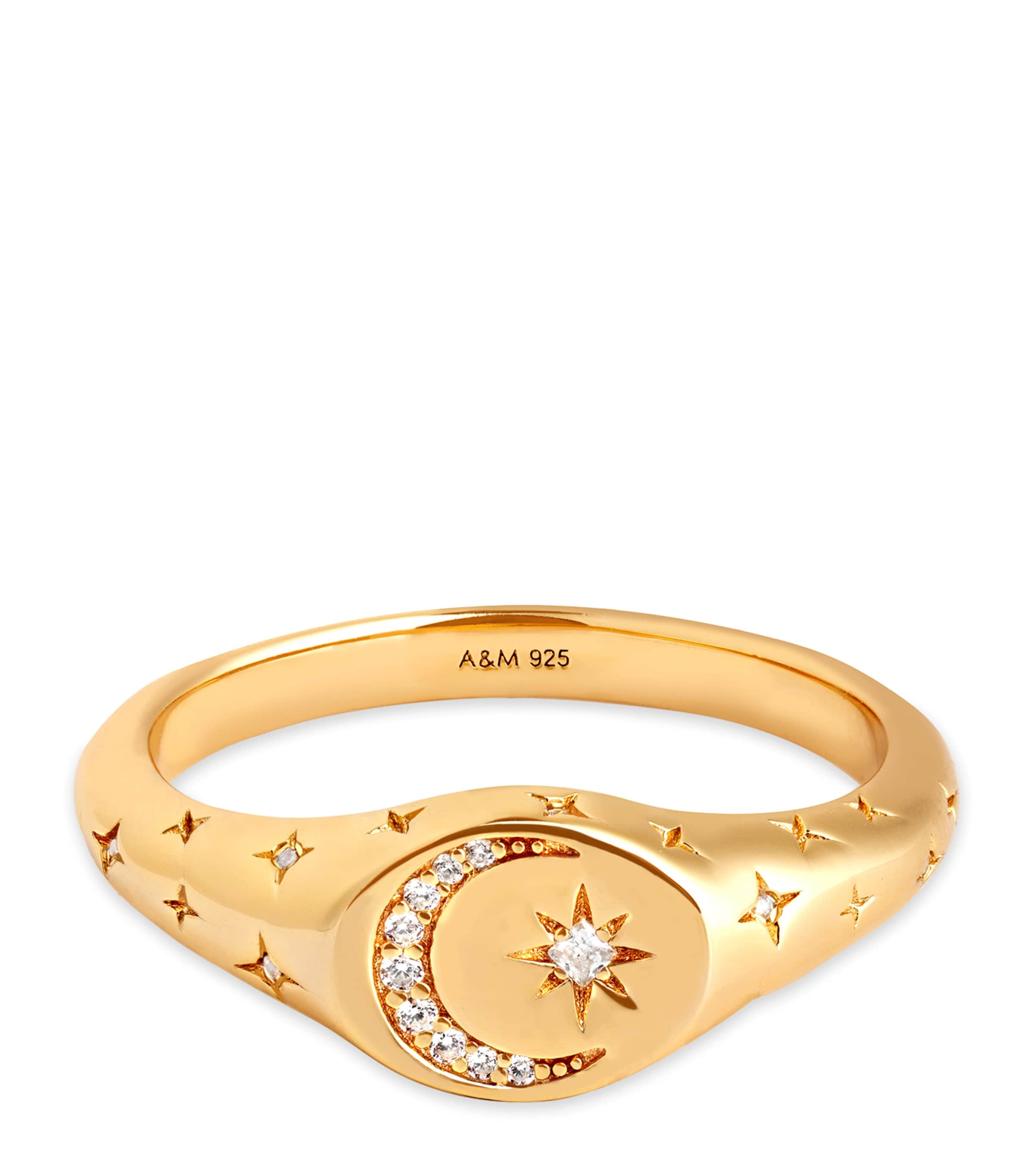 Astrid & Miyu Gold-Plated Sterling Silver and Cubic Zirconia Cosmic Crystal Signet Ring Gold