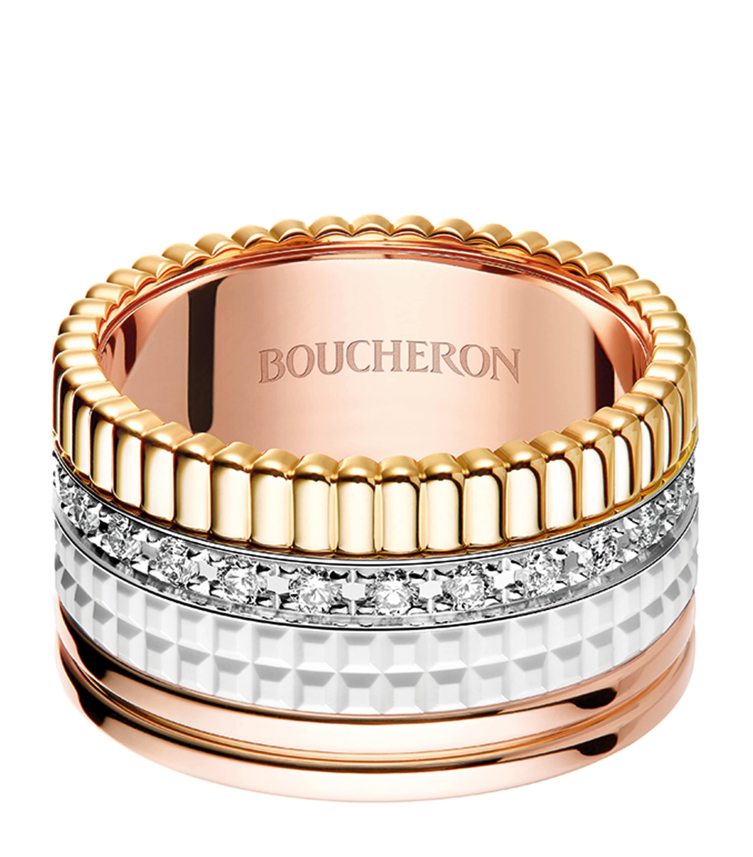 Large Mixed Gold and Diamond Quatre White Ring