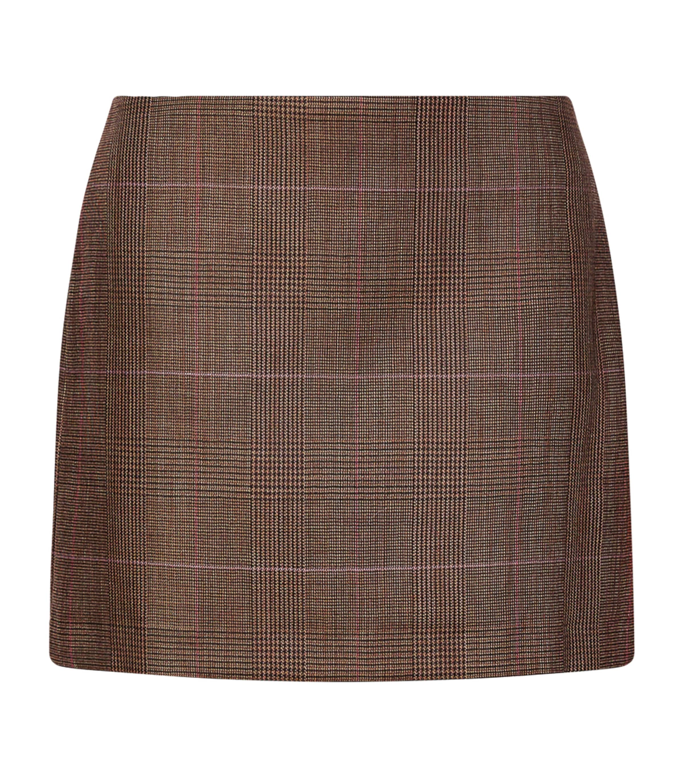 Marella Womens Virgin Wool Check Mini Skirt Brown