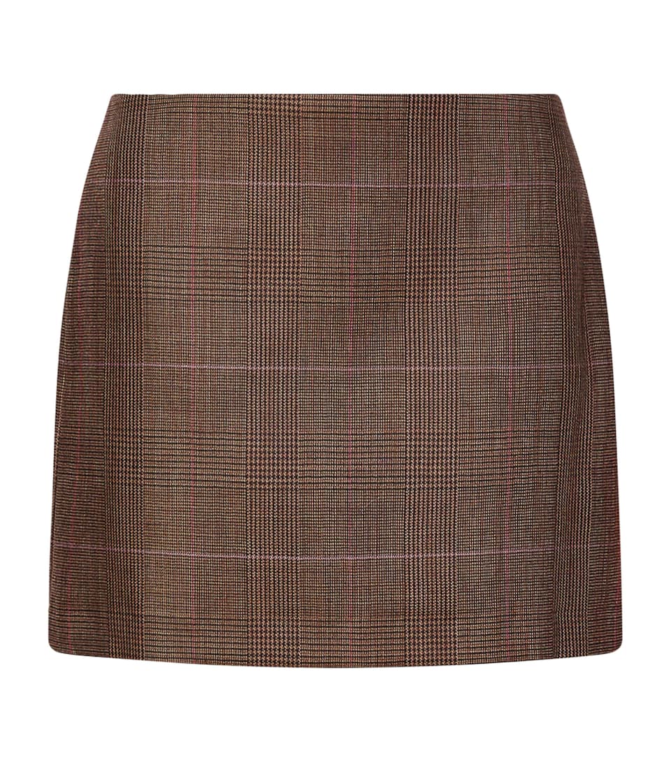 Marella Womens Virgin Wool Check Mini Skirt Brown