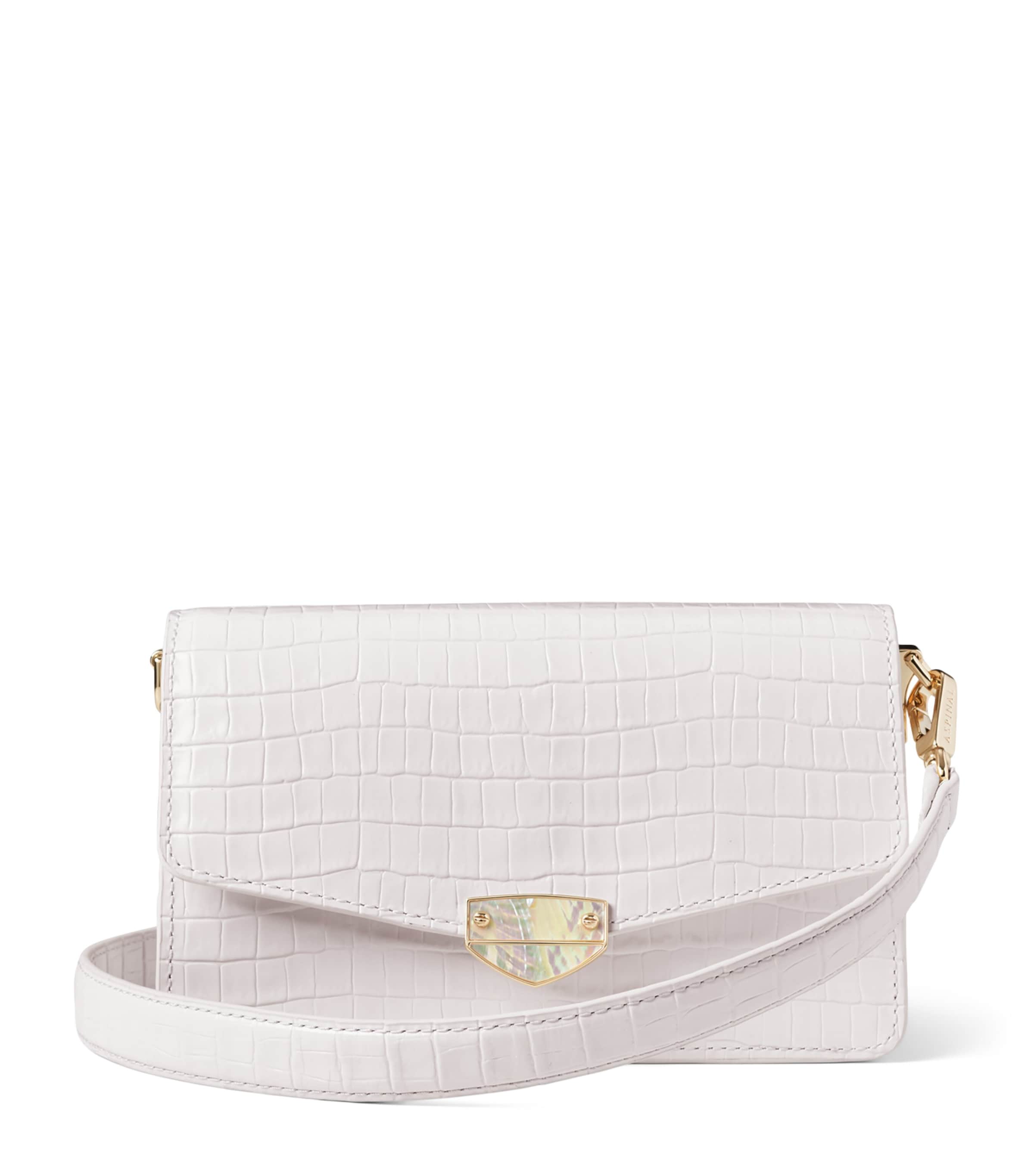 Aspinal Of London Leather Croc-Embossed Eliza Clutch Bag Chalk White