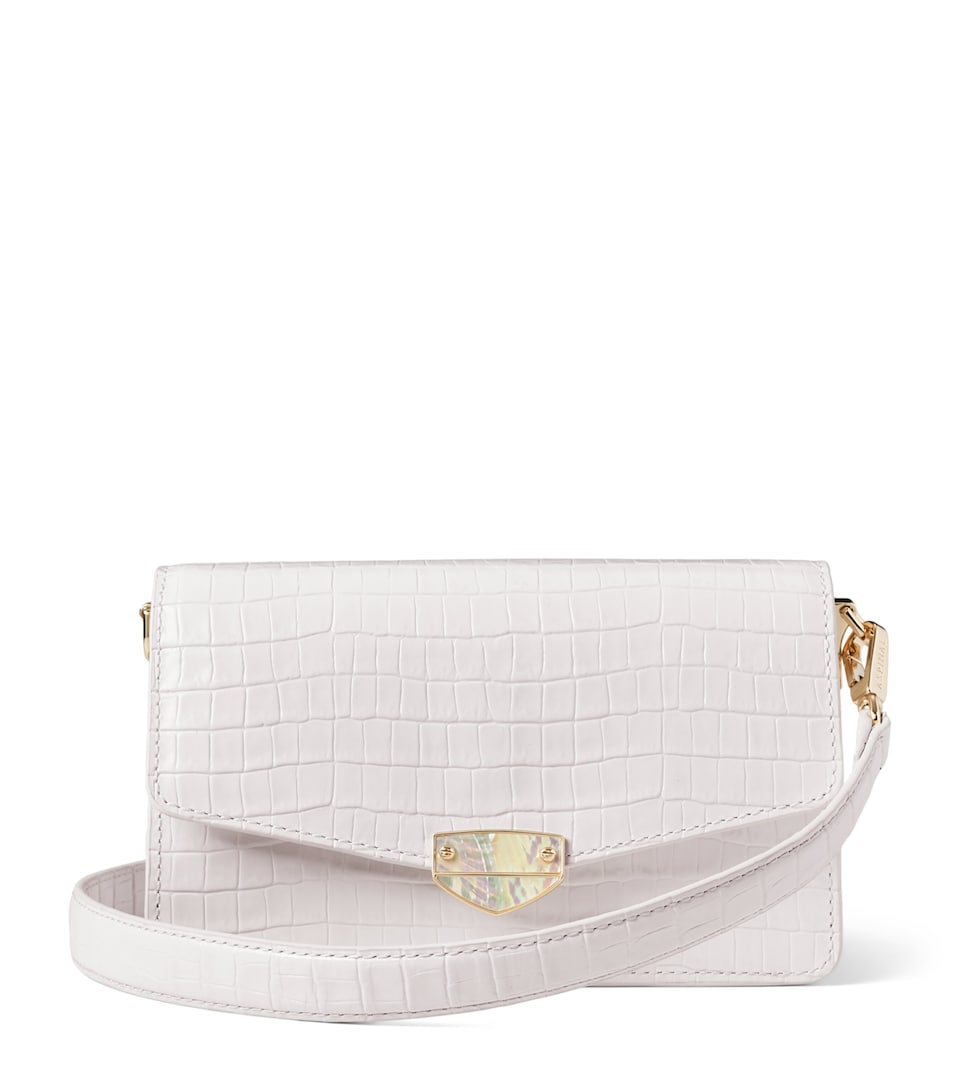 Aspinal Of London Leather Croc-Embossed Eliza Clutch Bag Chalk White