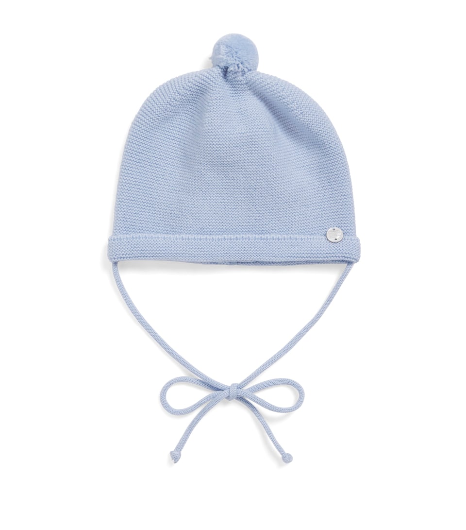 Paz Rodriguez Pom Pom Knit Beanie (0-24 Months) Light Blue