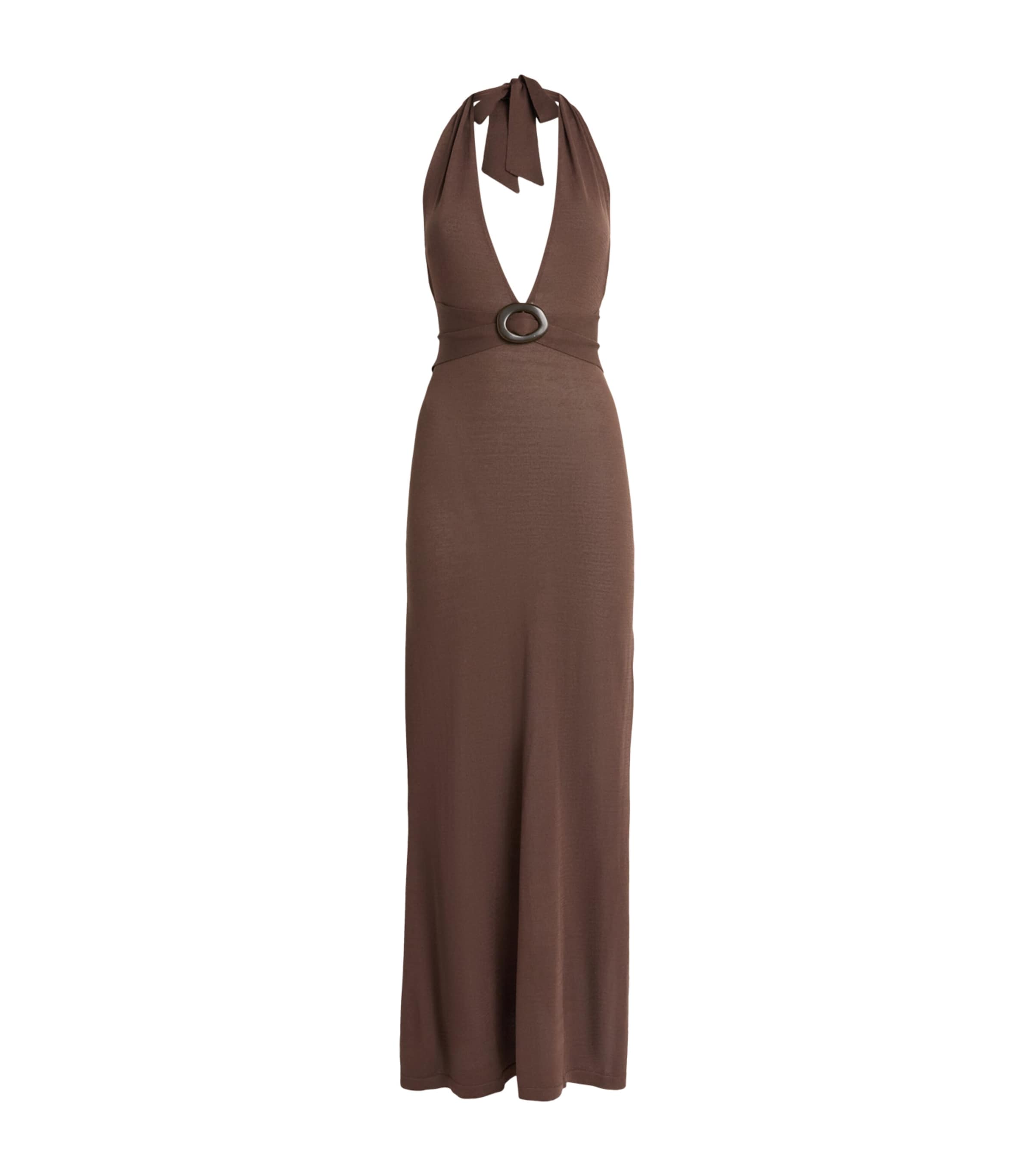 AWAY THAT DAY Womens Mozambique Knitted Maxi Dress Espresso