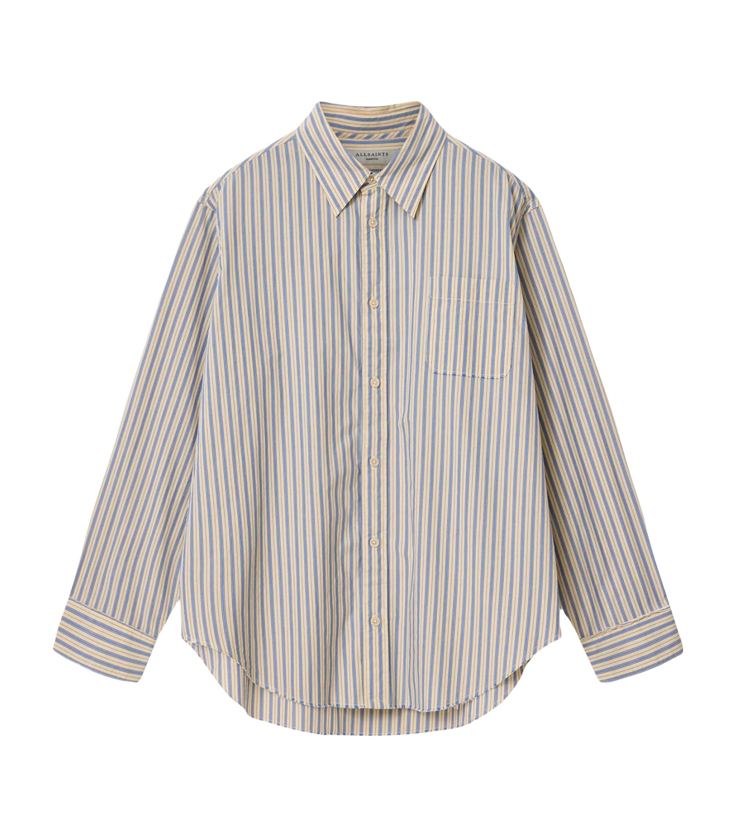 AllSaints Mens Roma Stripe Long-Sleeve Shirt Sherbert Yellow