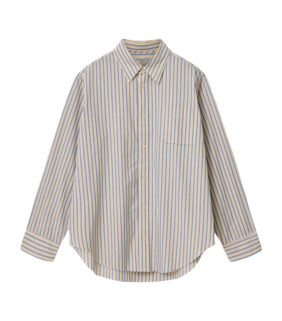 AllSaints Mens Roma Stripe Long-Sleeve Shirt Sherbert Yellow
