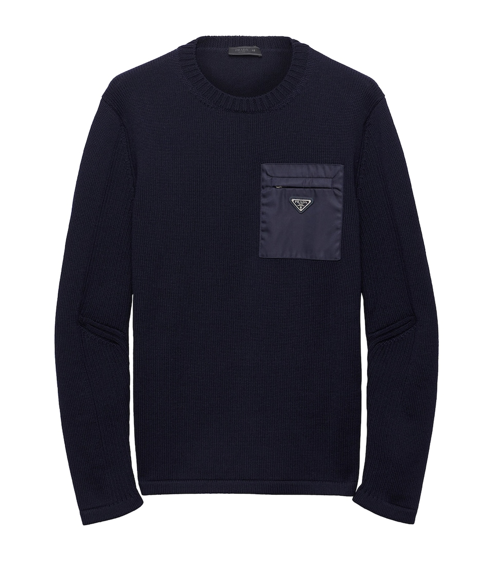 Prada Mens Wool Logo Sweater Blue