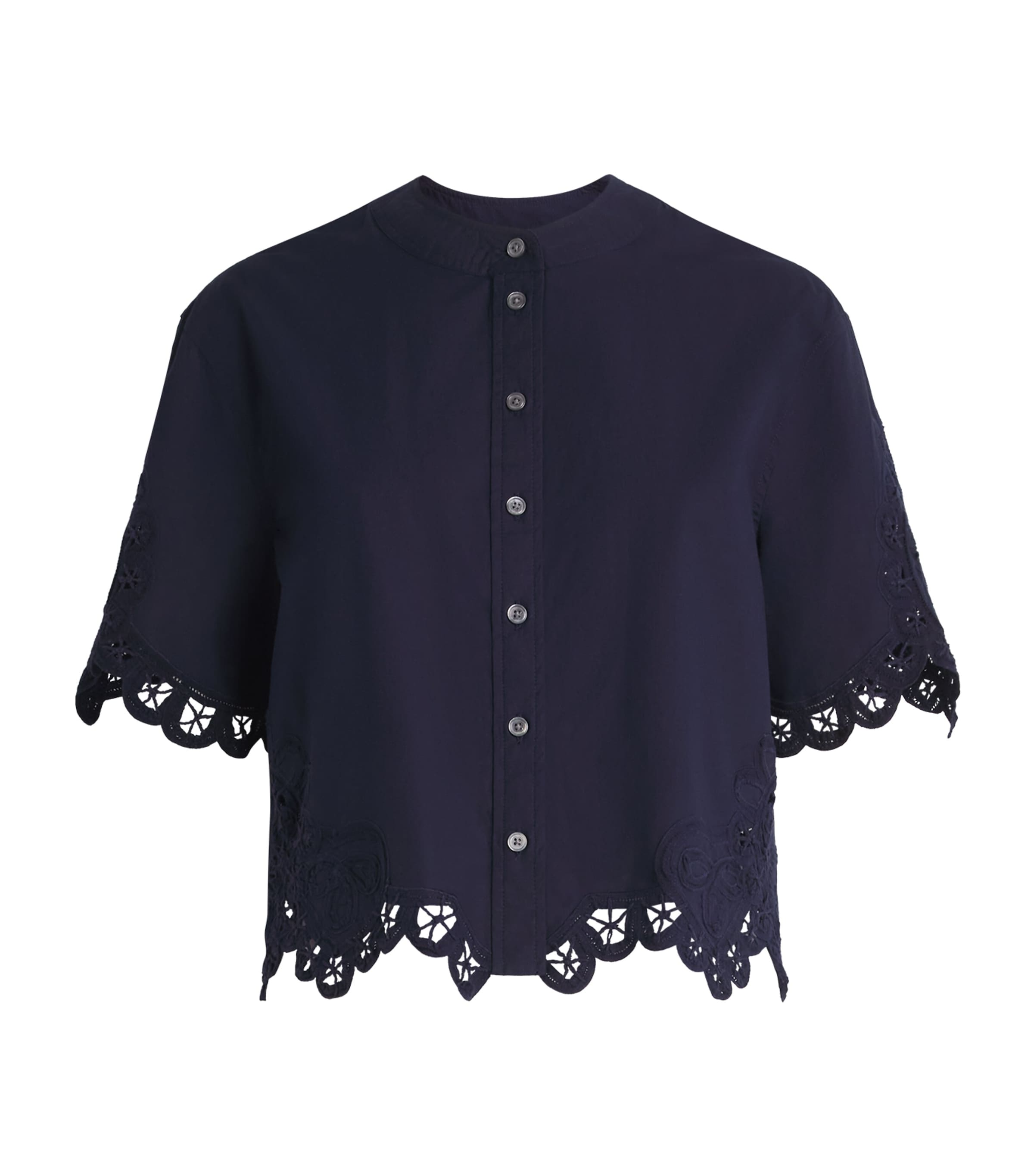 Veronica Beard Womens Cotton Lace Aleck Blouse Navy
