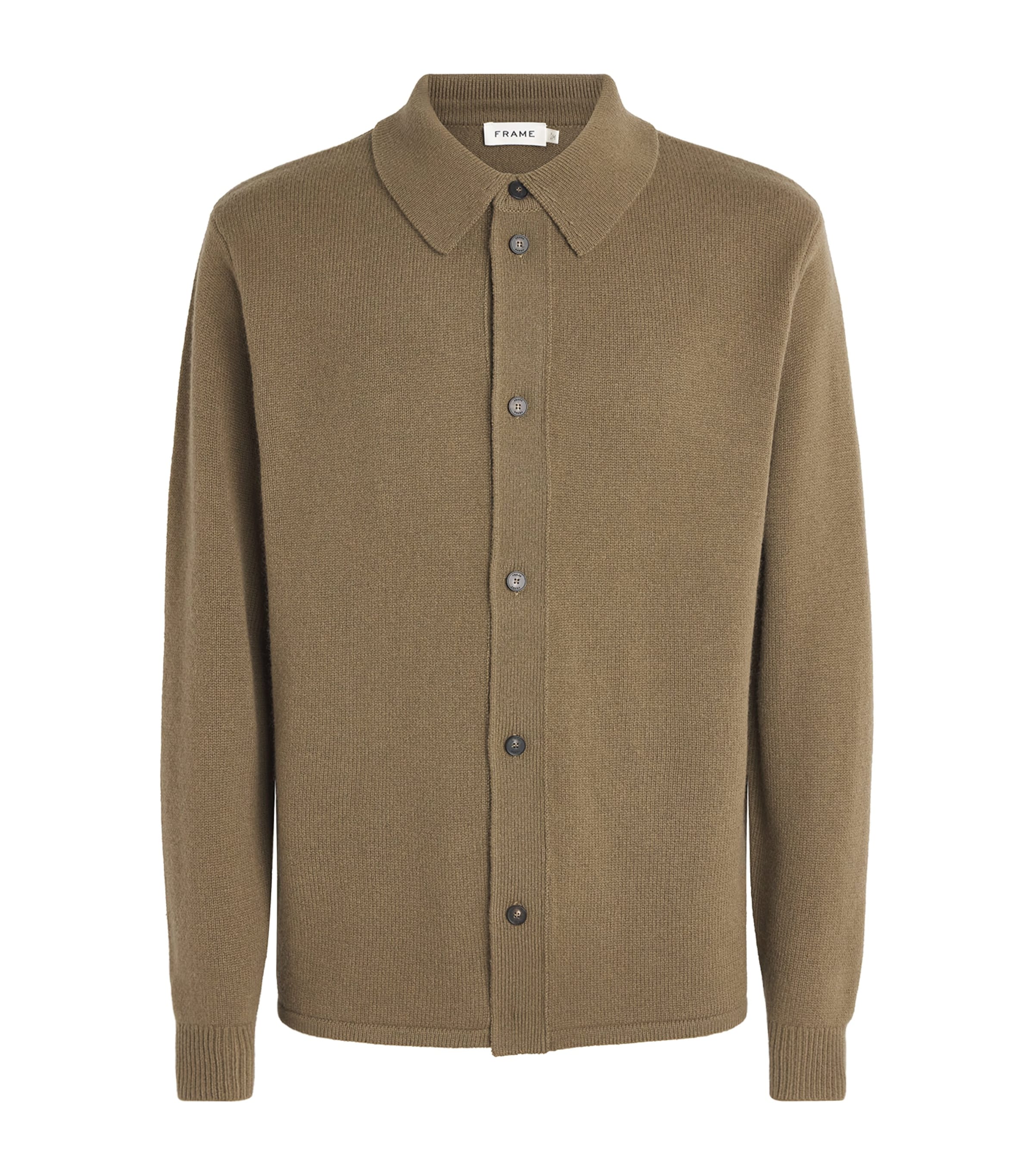 FRAME Mens Wool Collar Cardigan Brno Brown Olive