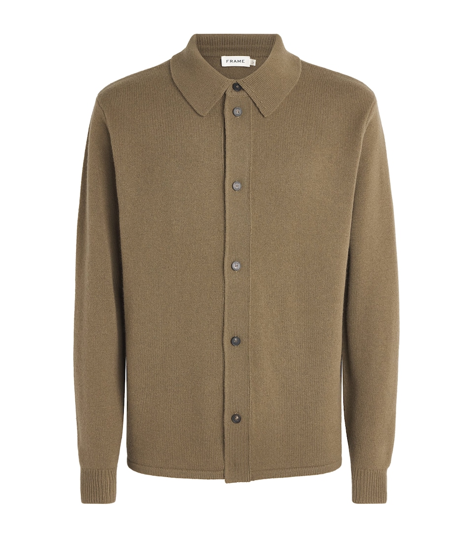 FRAME Mens Wool Collar Cardigan Brno Brown Olive