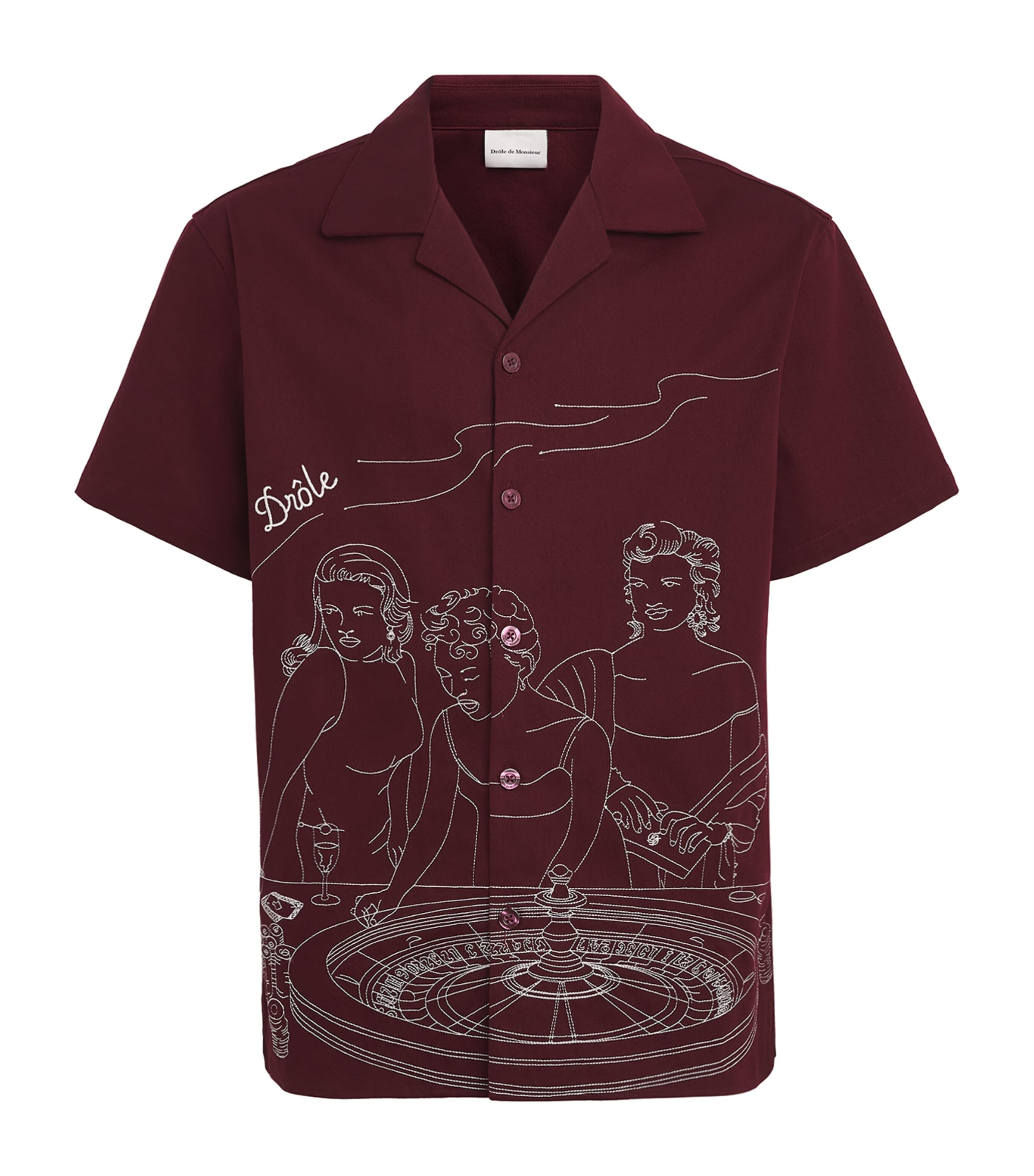 Drôle de Monsieur Mens Printed Short-Sleeve Shirt Burgundy
