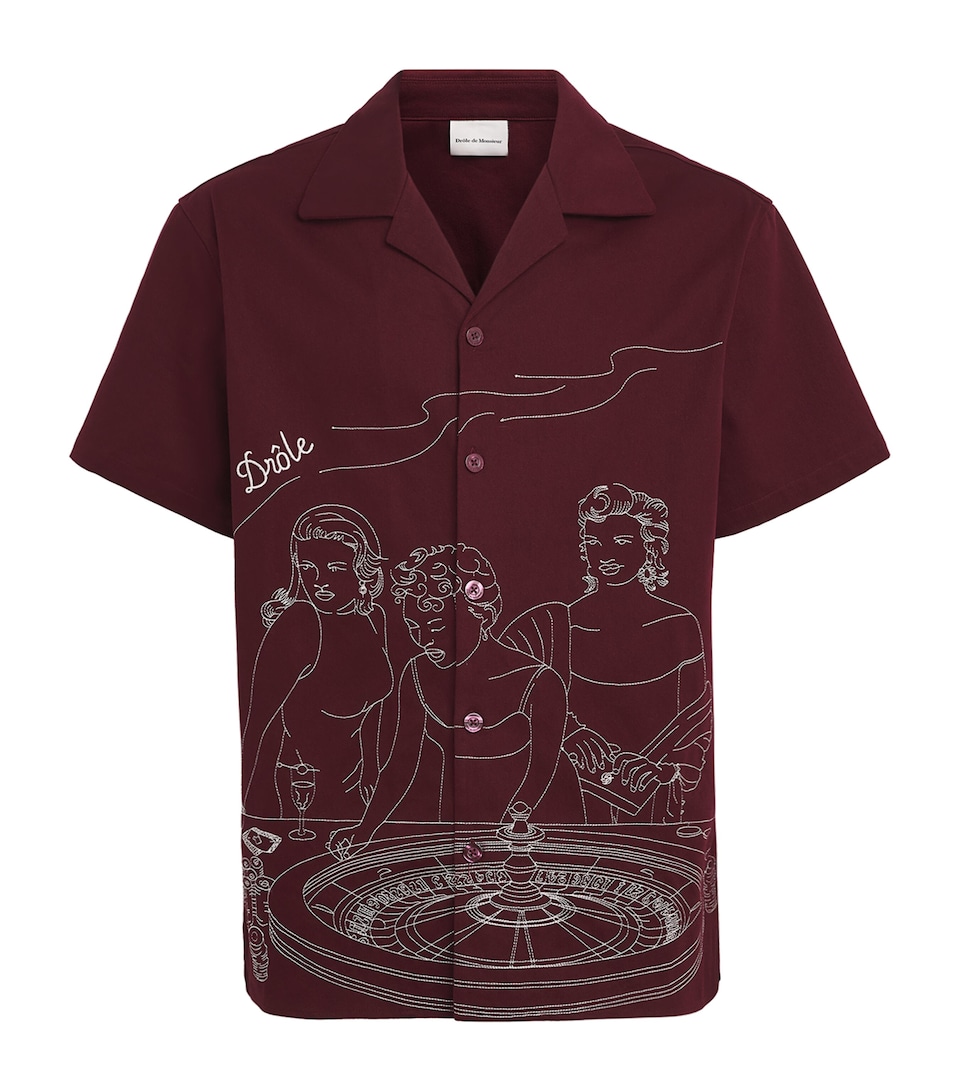 Drôle de Monsieur Mens Printed Short-Sleeve Shirt Burgundy