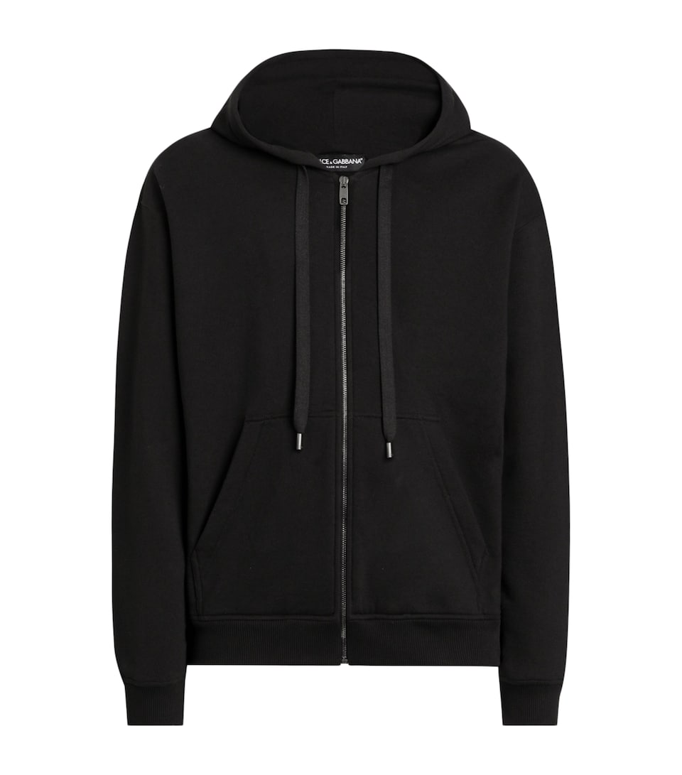 Dolce&Gabbana Mens Cotton Appliqué Hoodie Blac