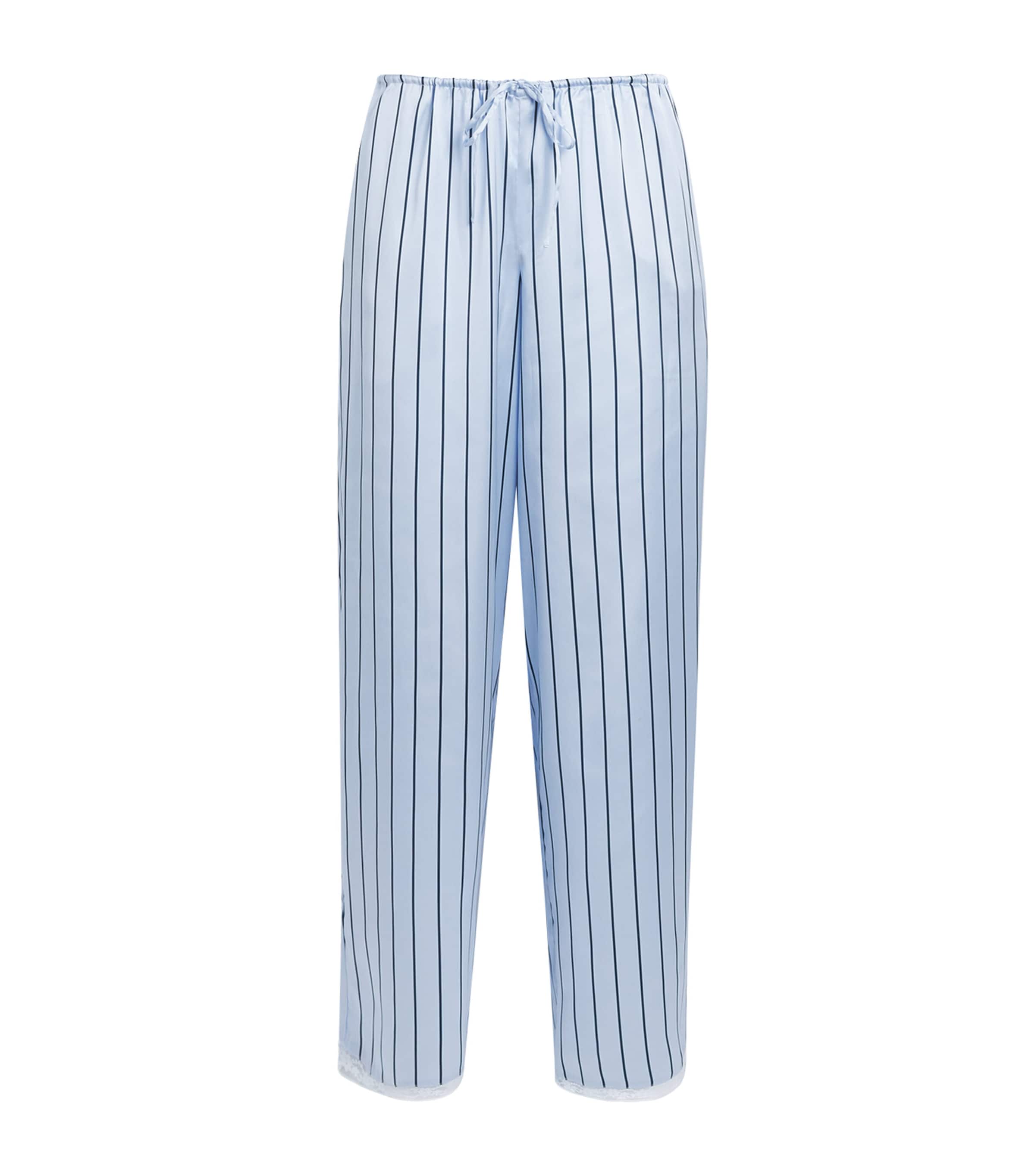Skims Womens Woven Shine Stripe Pyjama Bottoms Periwinkle Wde Strpe