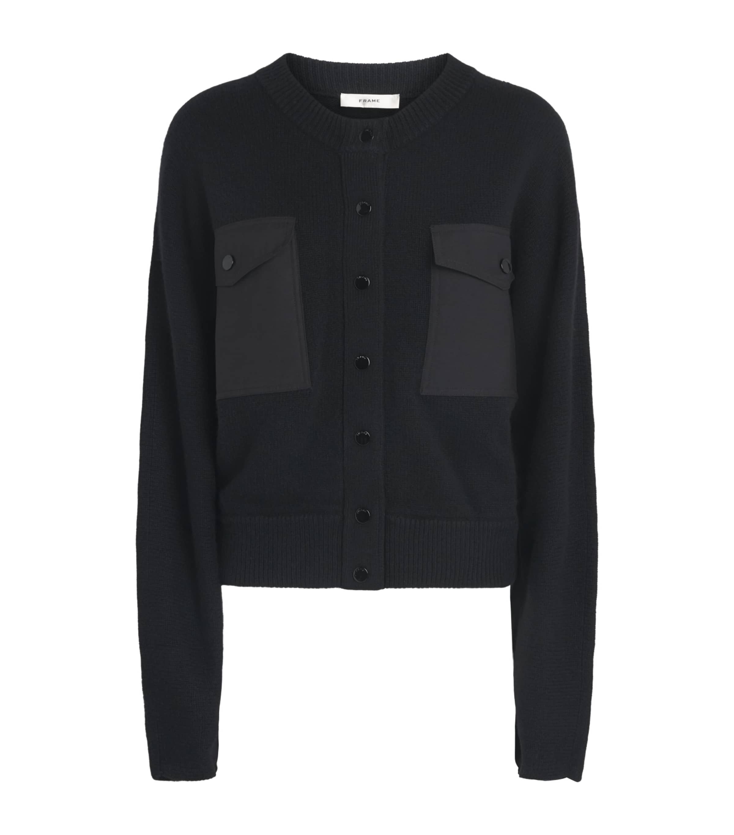 FRAME Womens Cashmere Patch-Pocket Cardigan Black